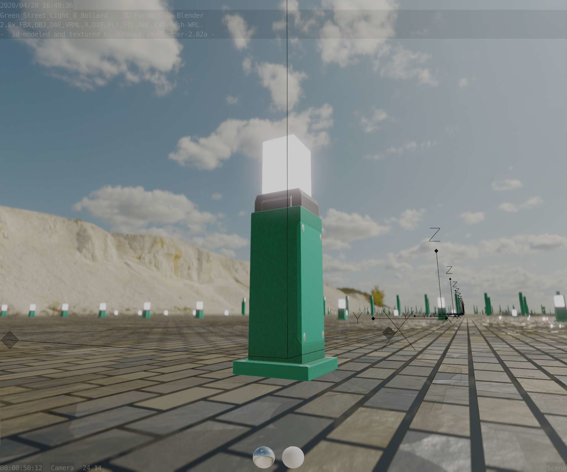 Street Light 8 Bollard 500mm Moss Green Version 3 Low-poly 3D model_1