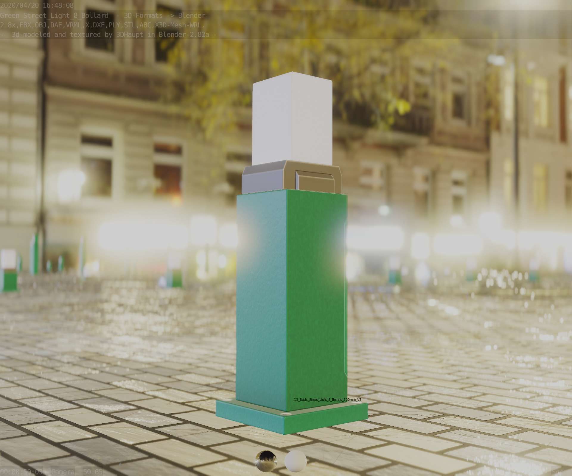 Street Light 8 Bollard 500mm Moss Green Version 3 Low-poly 3D model_7