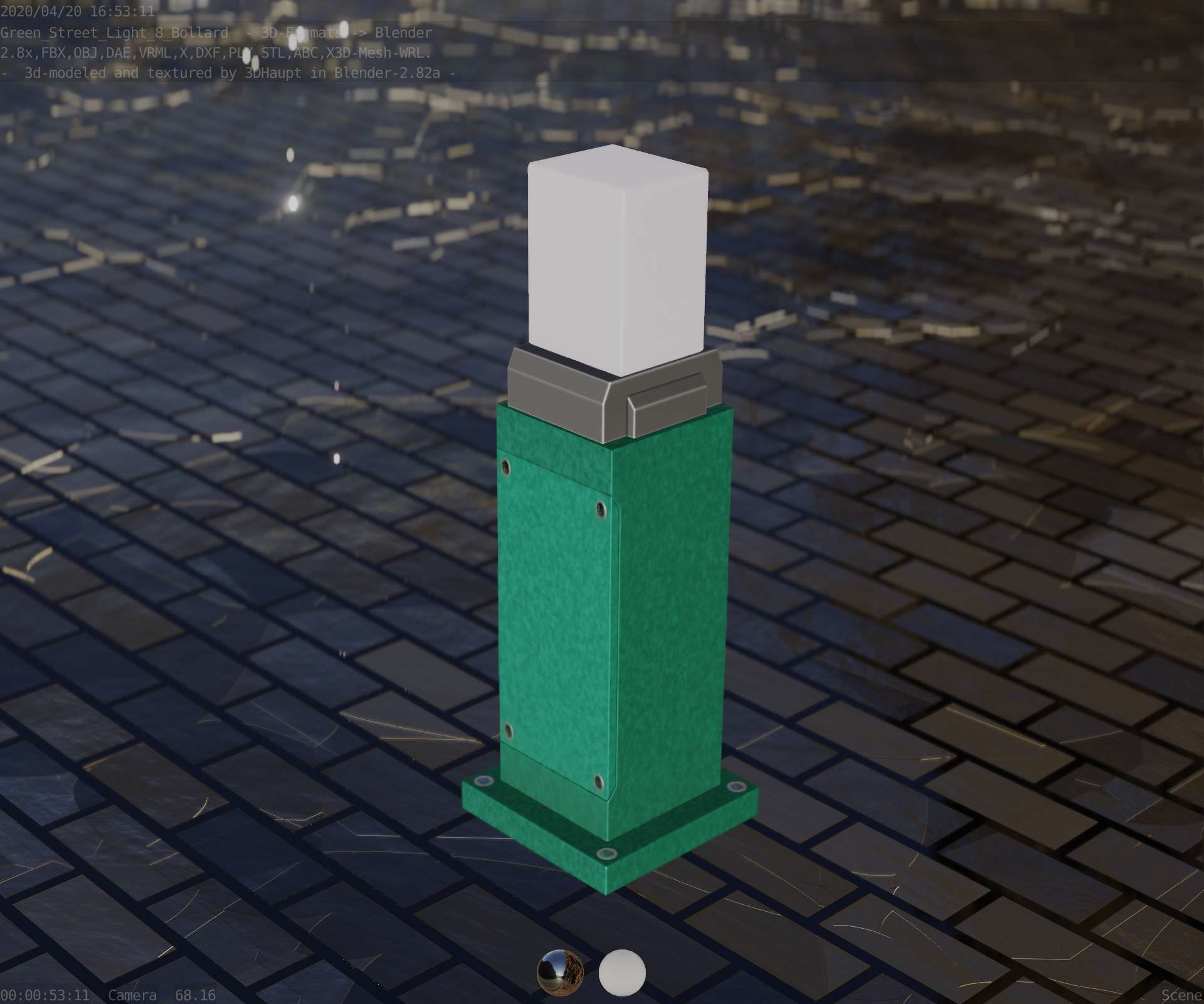 Street Light 8 Bollard 500mm Moss Green Version 3 Low-poly 3D model_83