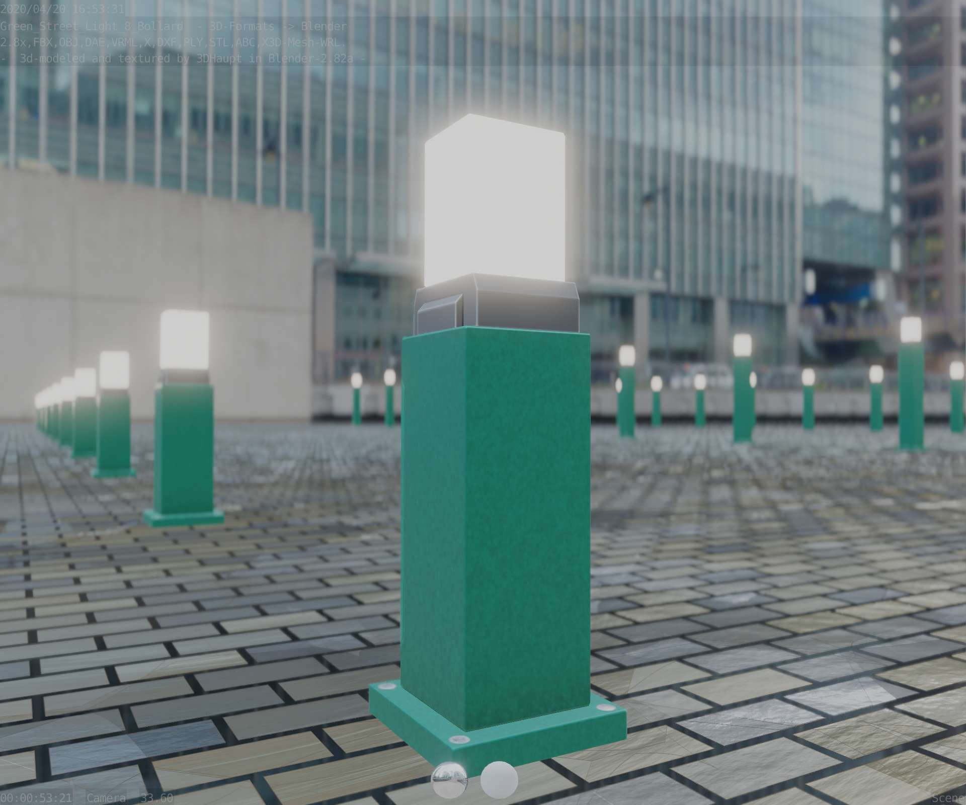 Street Light 8 Bollard 500mm Moss Green Version 3 Low-poly 3D model_93