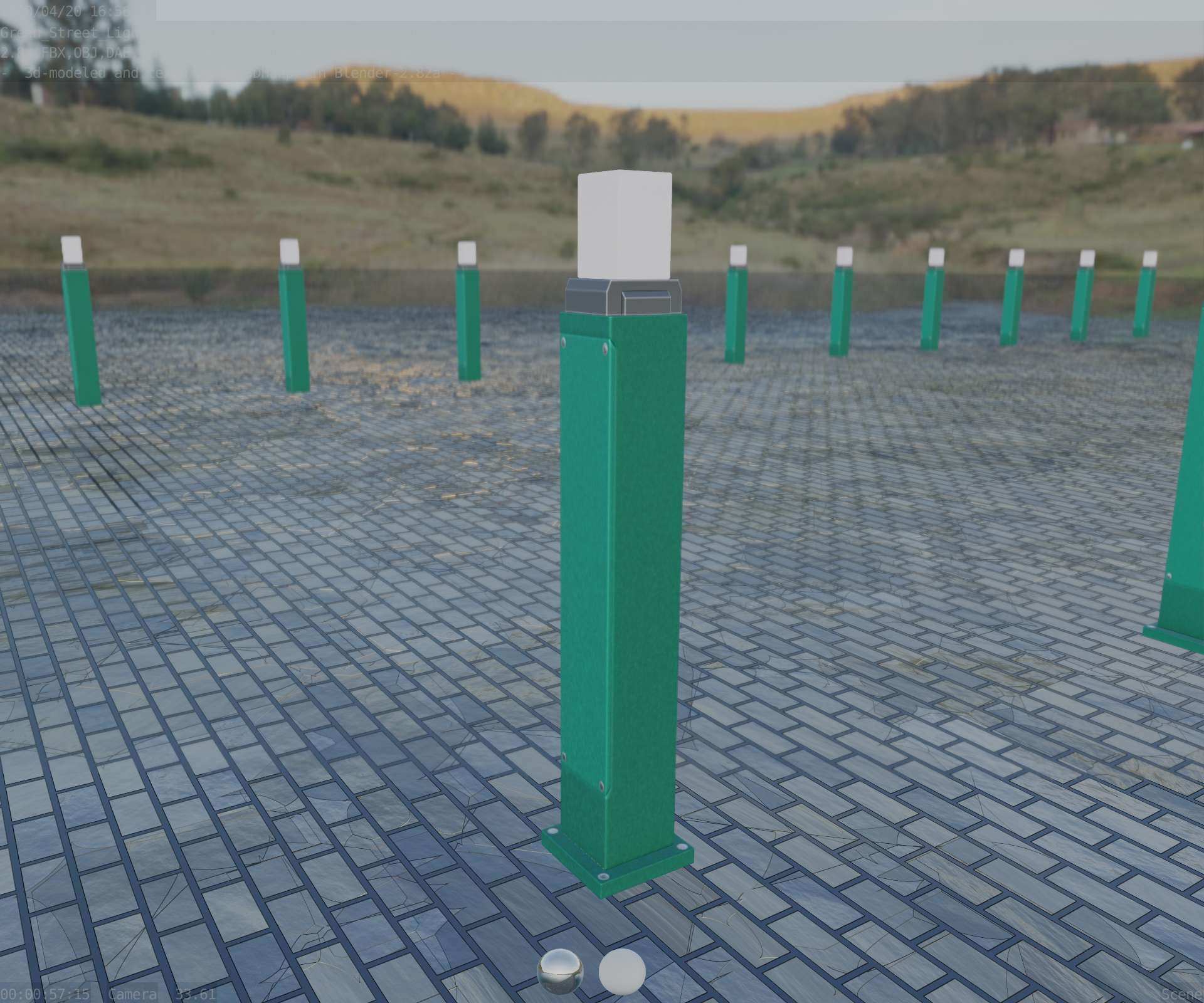 Street Light 8 Bollard 900mm Moss Green Version 3 Low-poly 3D model_83