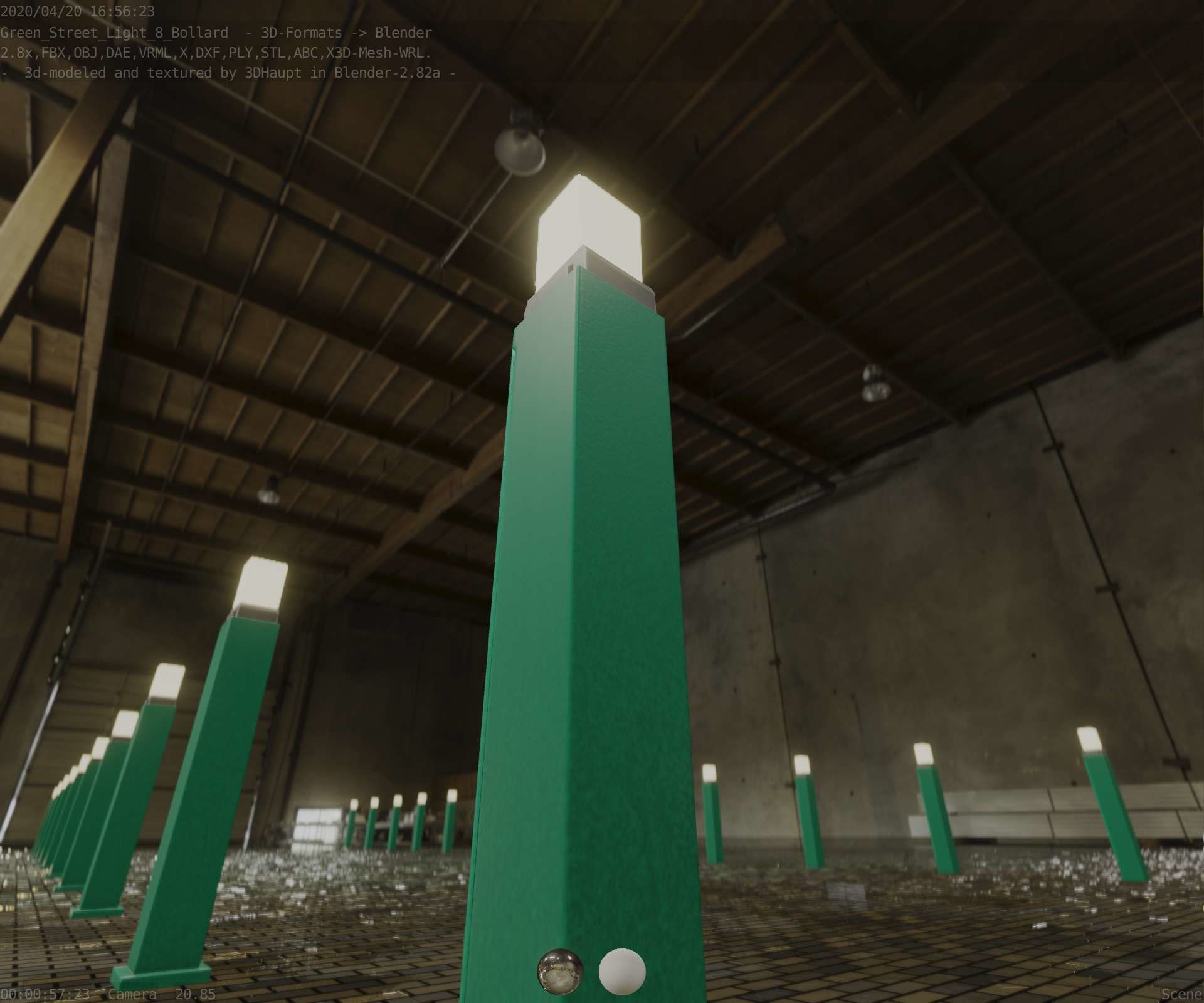 Street Light 8 Bollard 900mm Moss Green Version 3 Low-poly 3D model_91