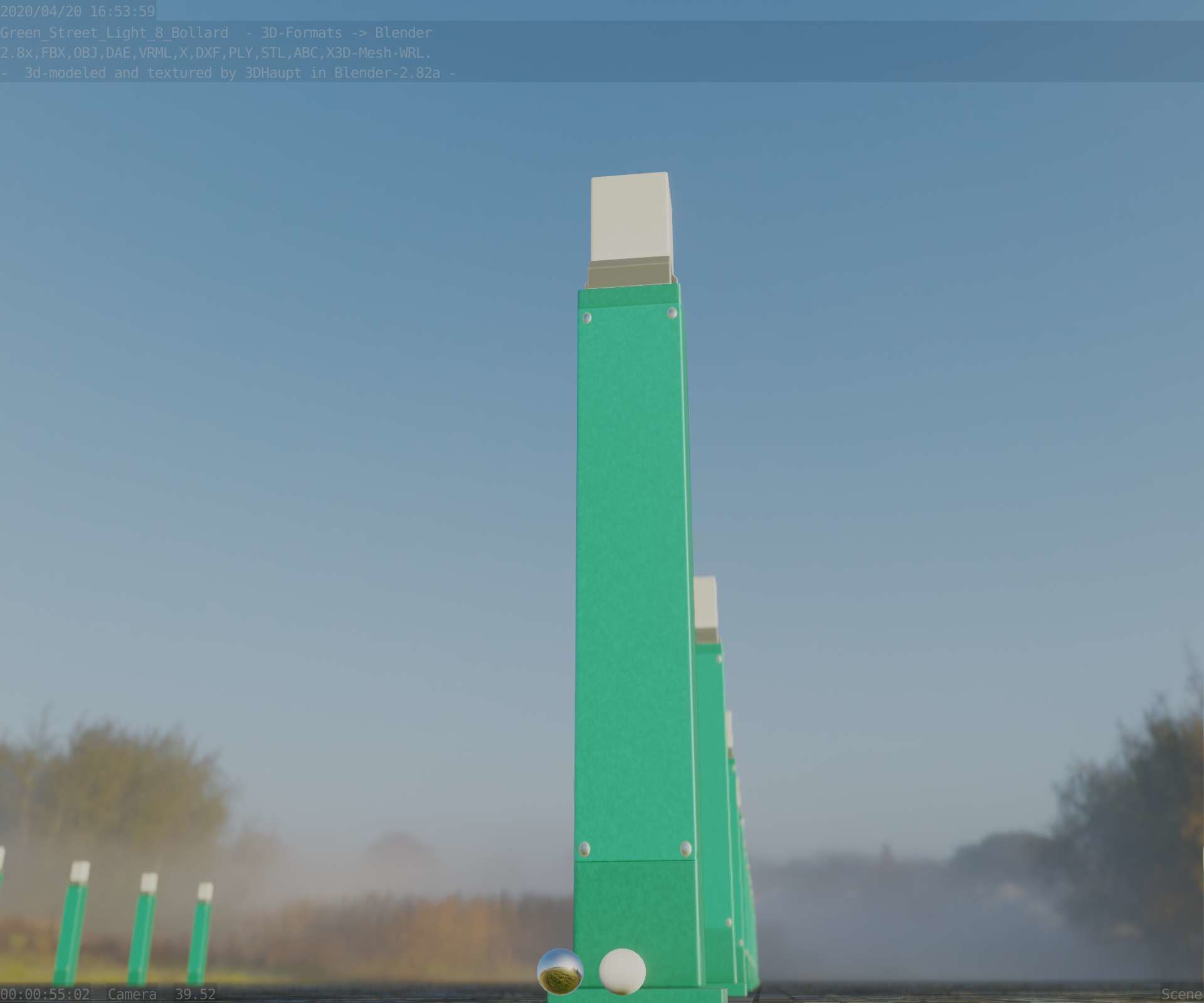 Street Light 8 Bollard 900mm Moss Green Version 3 Low-poly 3D model_23