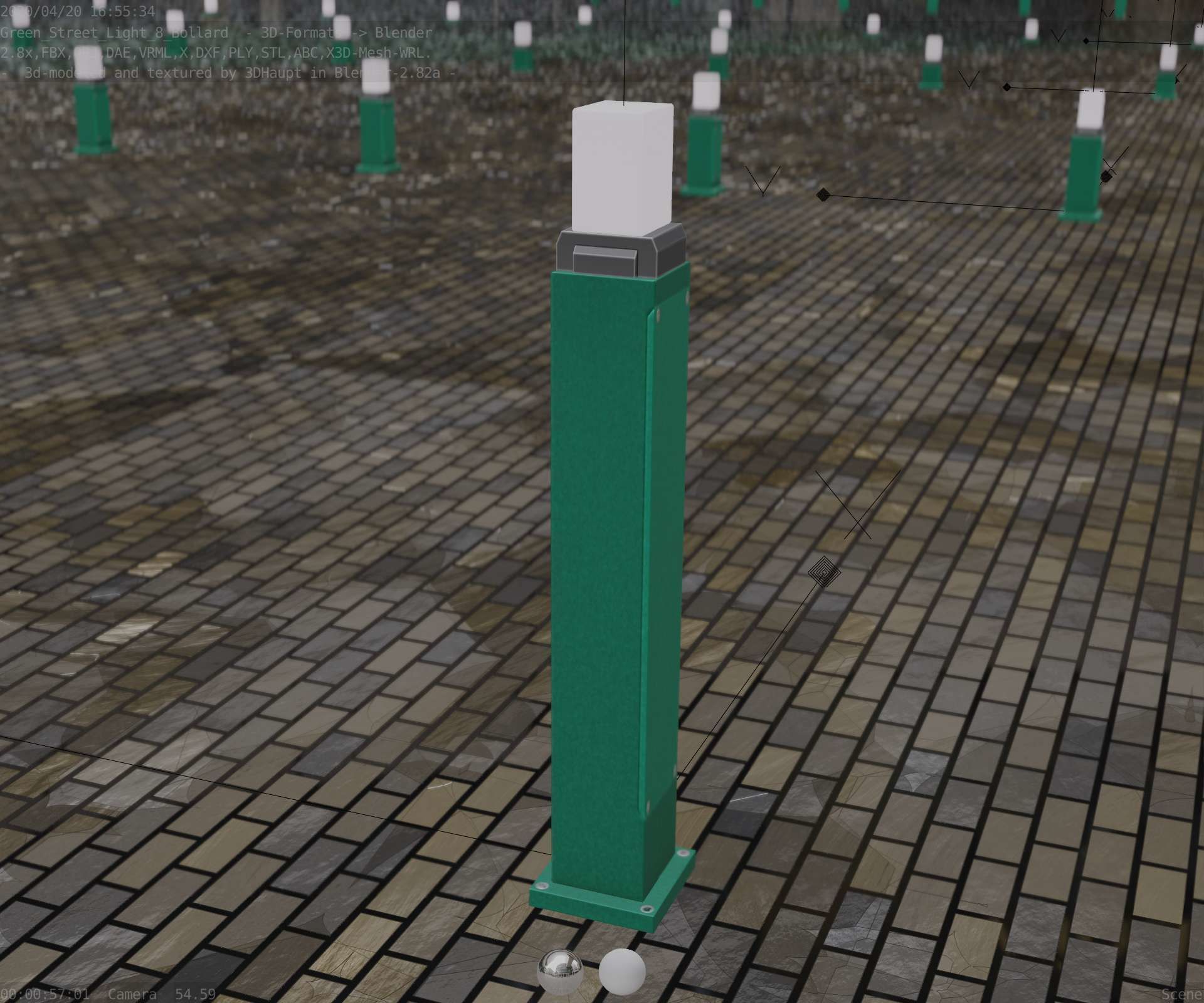 Street Light 8 Bollard 900mm Moss Green Version 3 Low-poly 3D model_69