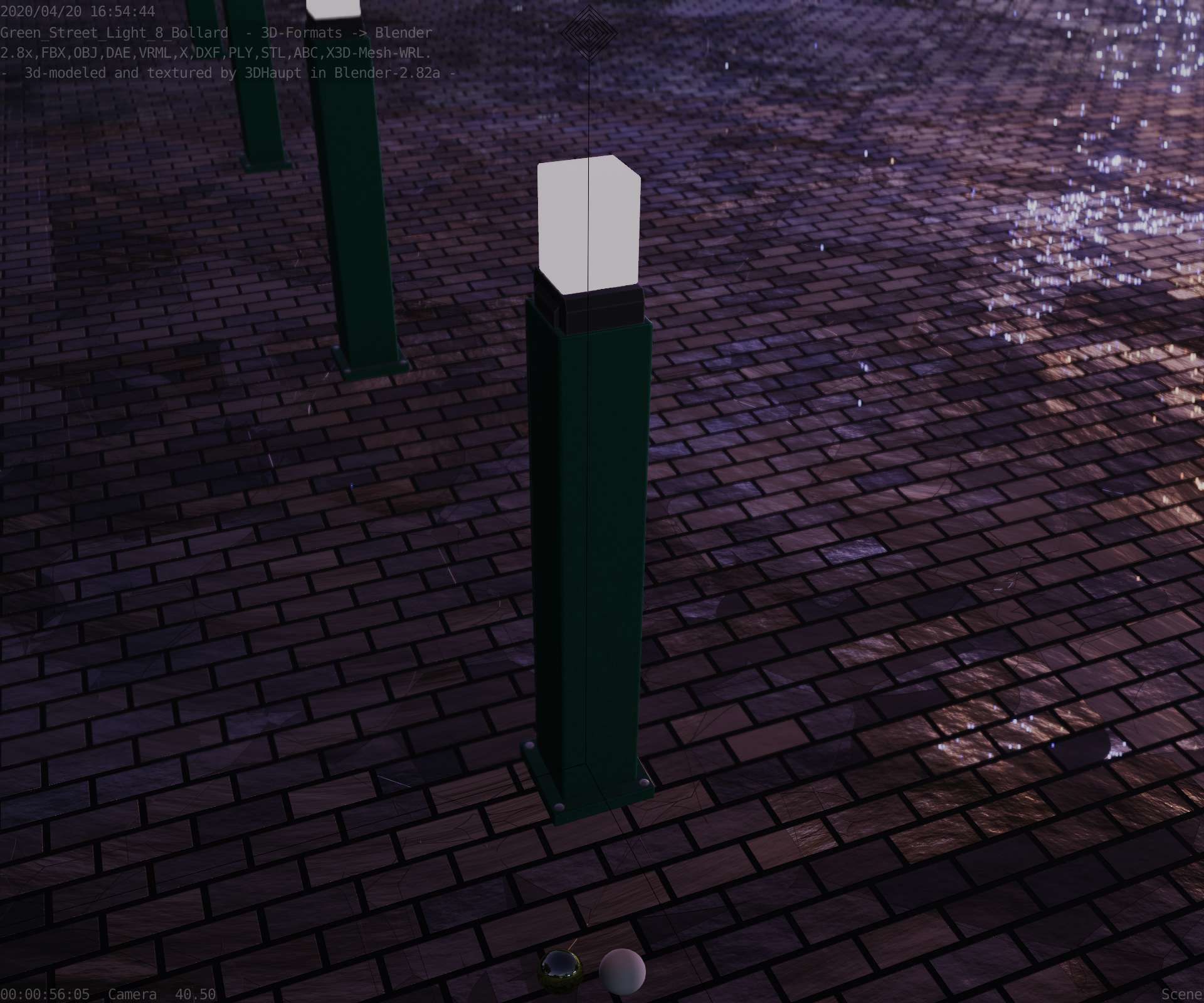 Street Light 8 Bollard 900mm Moss Green Version 3 Low-poly 3D model_49