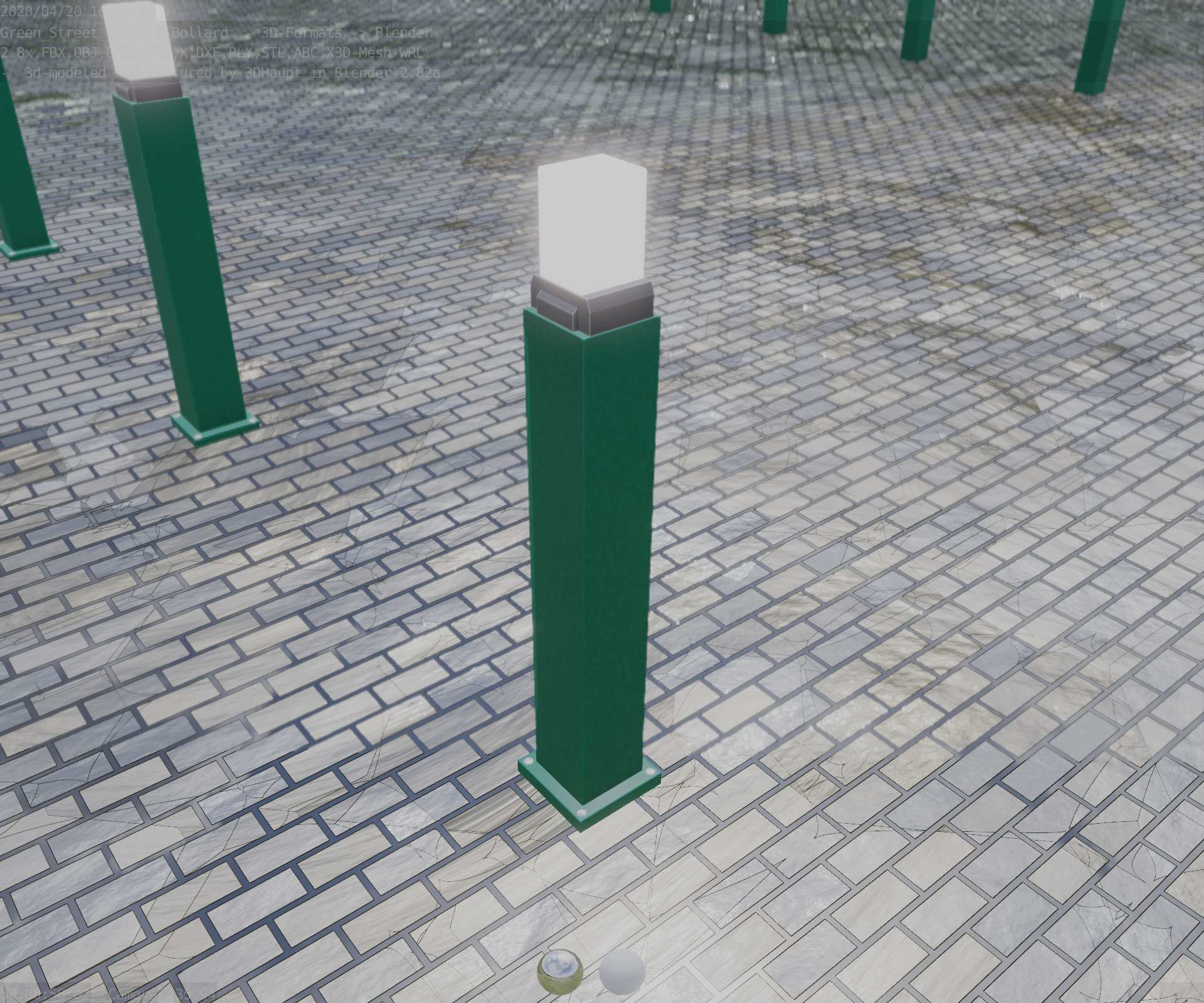 Street Light 8 Bollard 900mm Moss Green Version 3 Low-poly 3D model_46