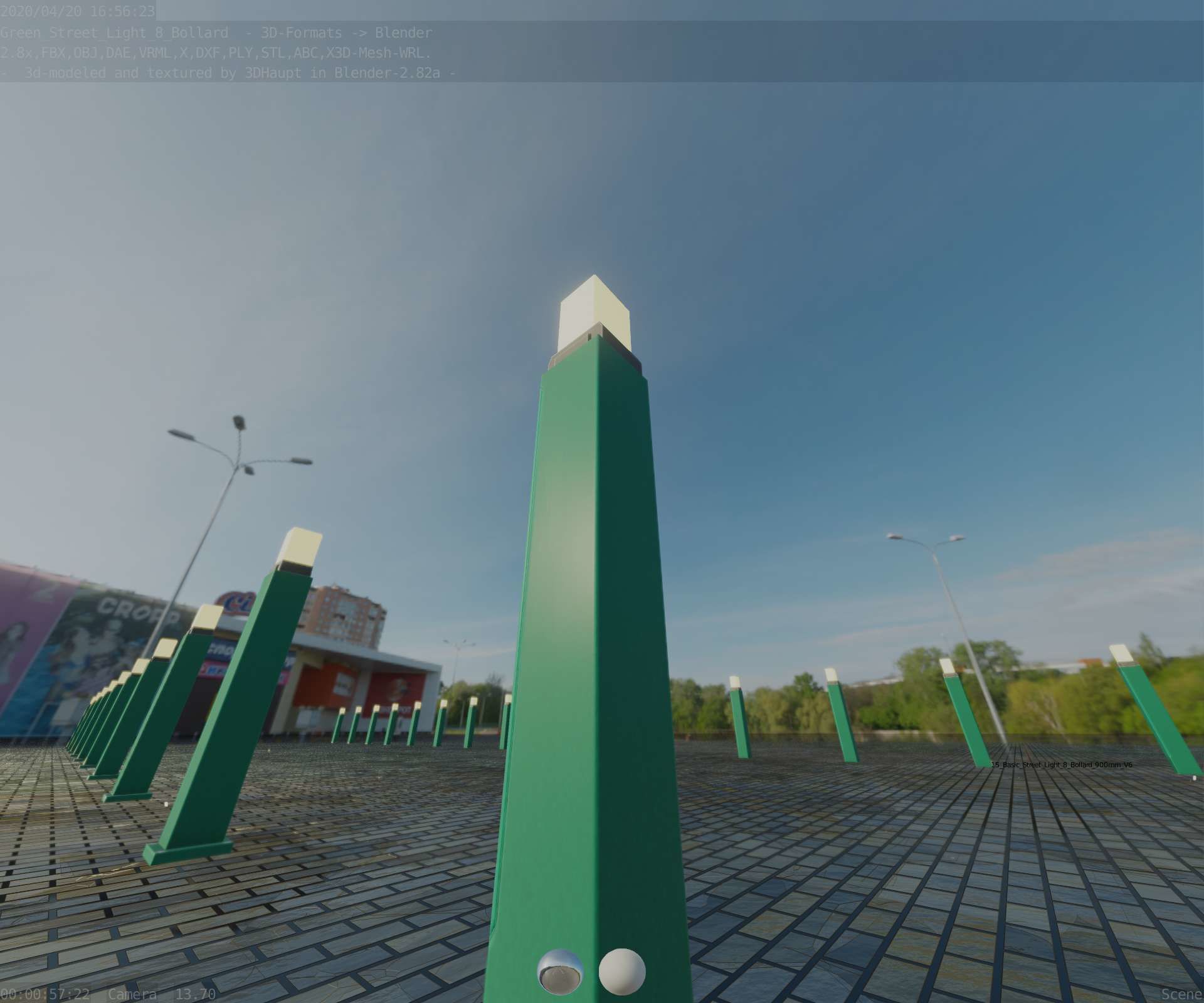 Street Light 8 Bollard 900mm Moss Green Version 3 Low-poly 3D model_90