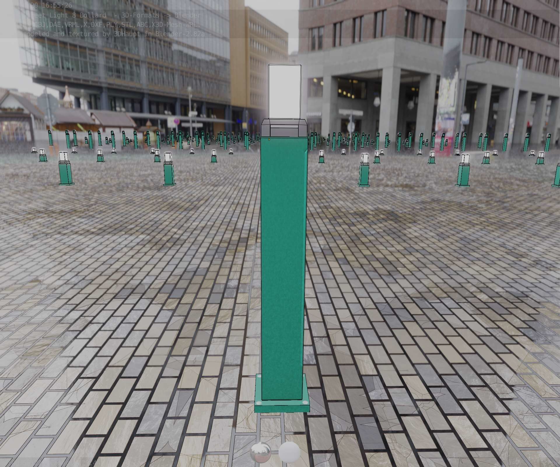 Street Light 8 Bollard 900mm Moss Green Version 3 Low-poly 3D model_66