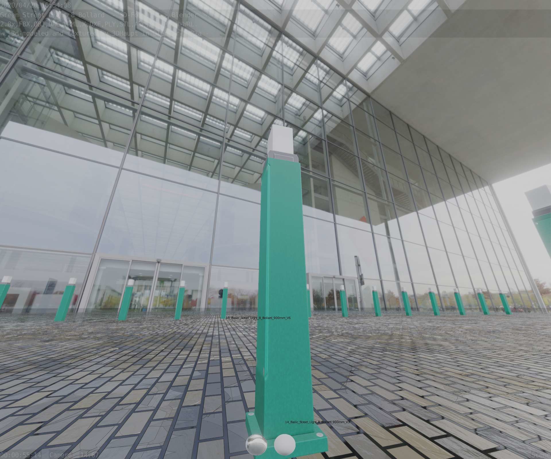 Street Light 8 Bollard 900mm Moss Green Version 3 Low-poly 3D model_34