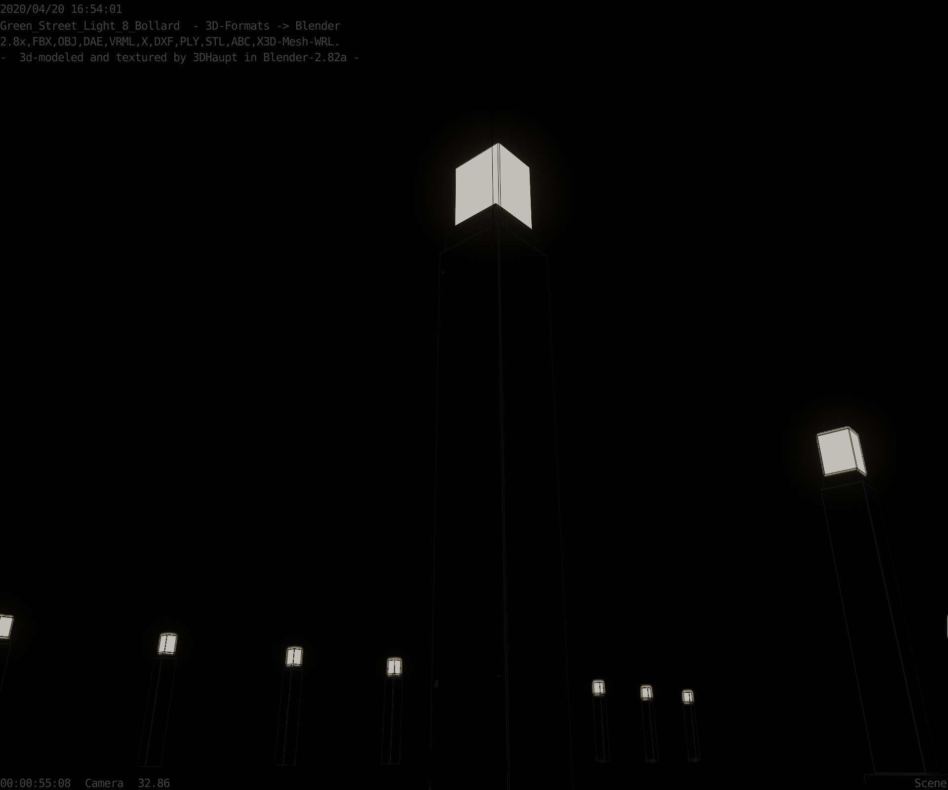 Street Light 8 Bollard 900mm Moss Green Version 3 Low-poly 3D model_28