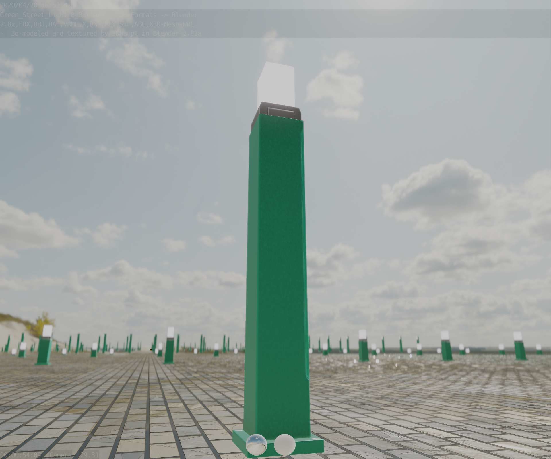 Street Light 8 Bollard 900mm Moss Green Version 3 Low-poly 3D model_7