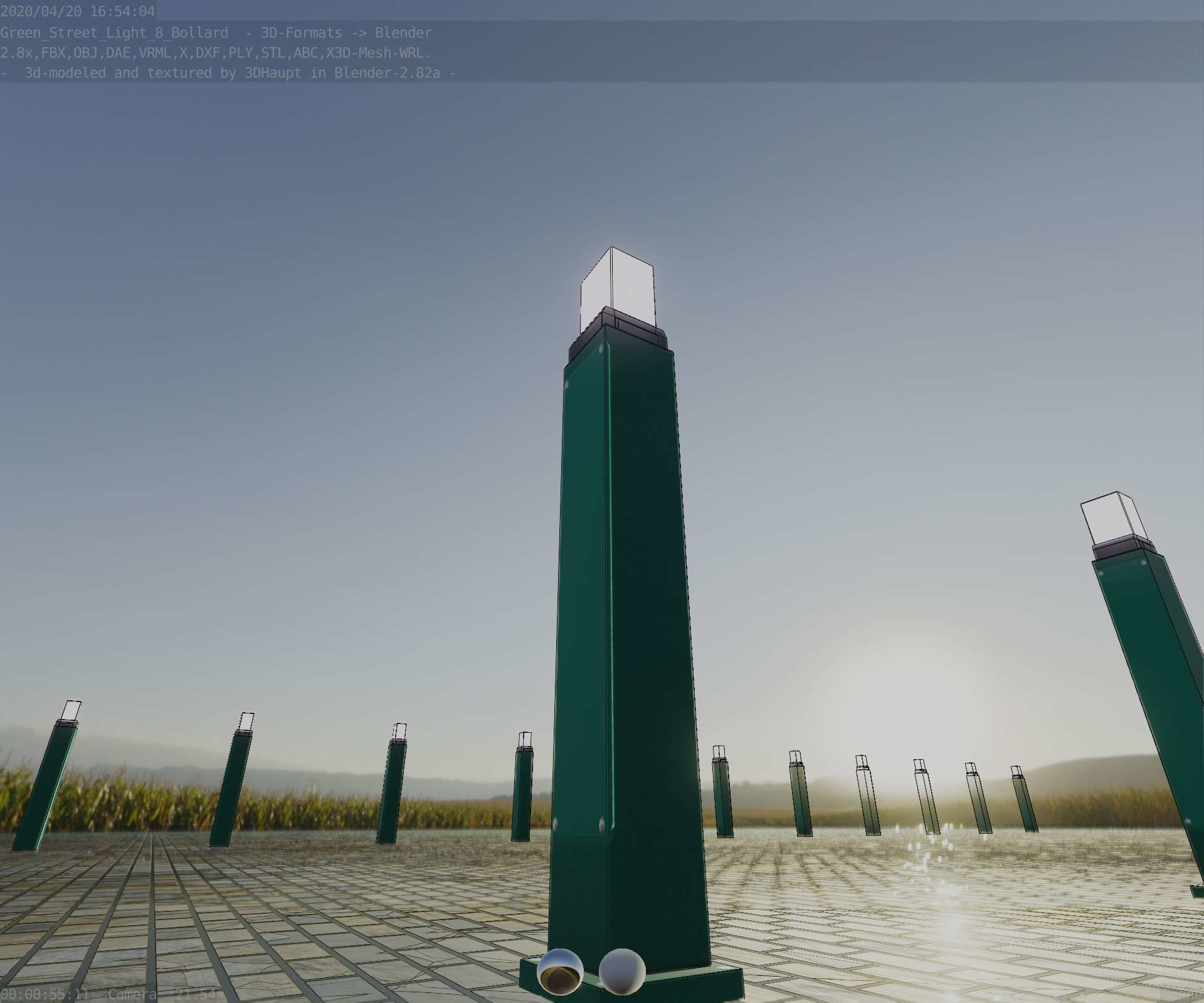 Street Light 8 Bollard 900mm Moss Green Version 3 Low-poly 3D model_31