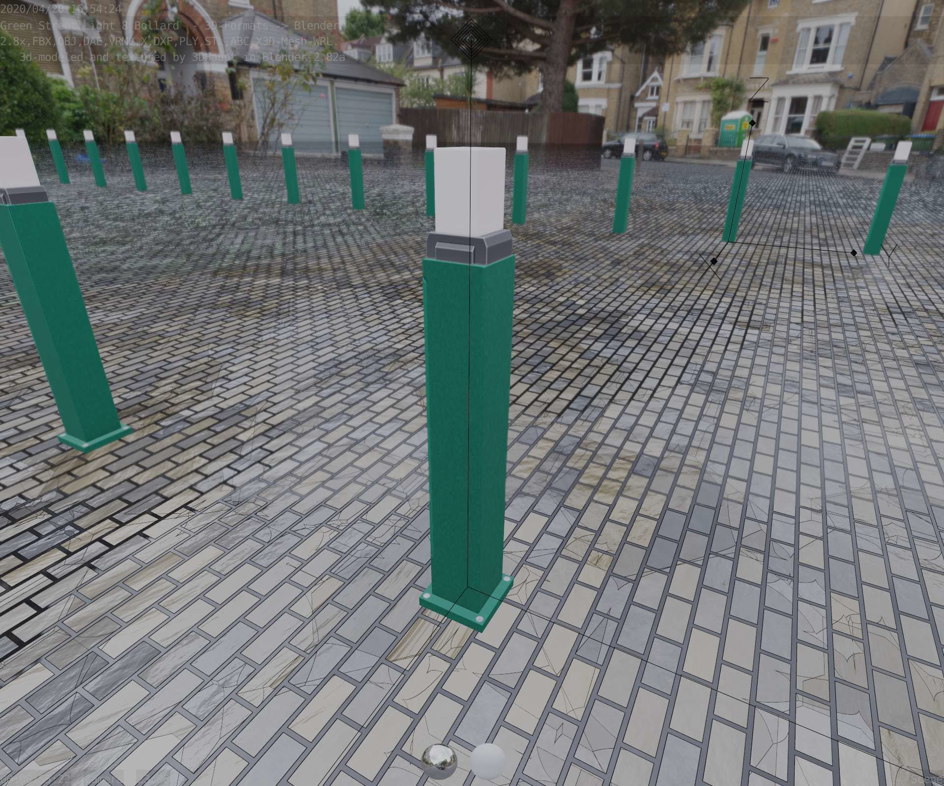 Street Light 8 Bollard 900mm Moss Green Version 3 Low-poly 3D model_42