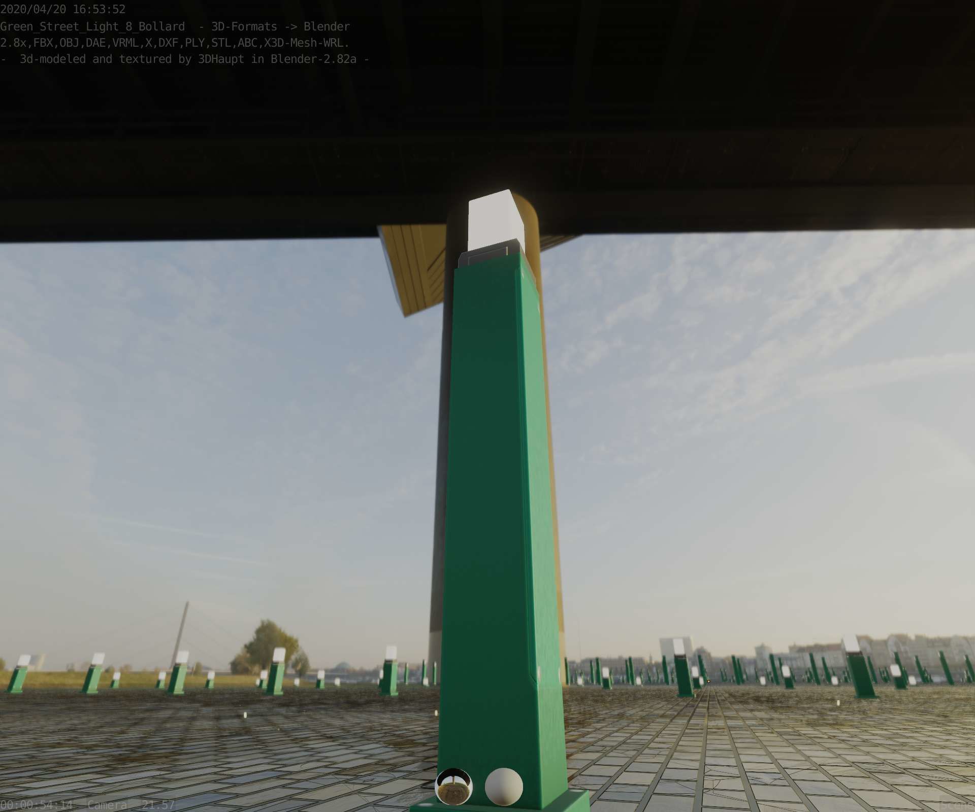 Street Light 8 Bollard 900mm Moss Green Version 3 Low-poly 3D model_12