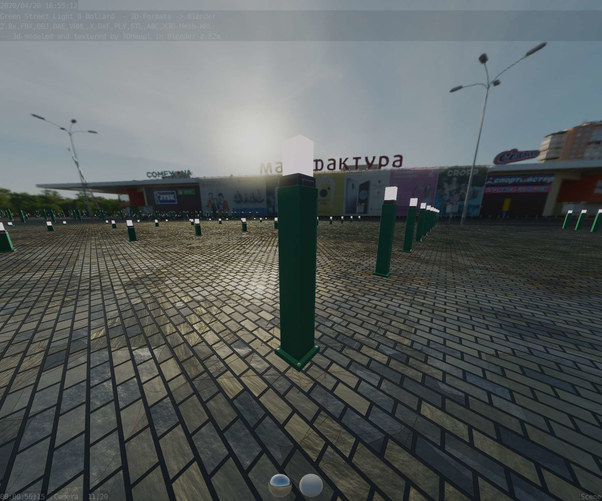 Street Light 8 Bollard 900mm Moss Green Version 3 Low-poly 3D model_59