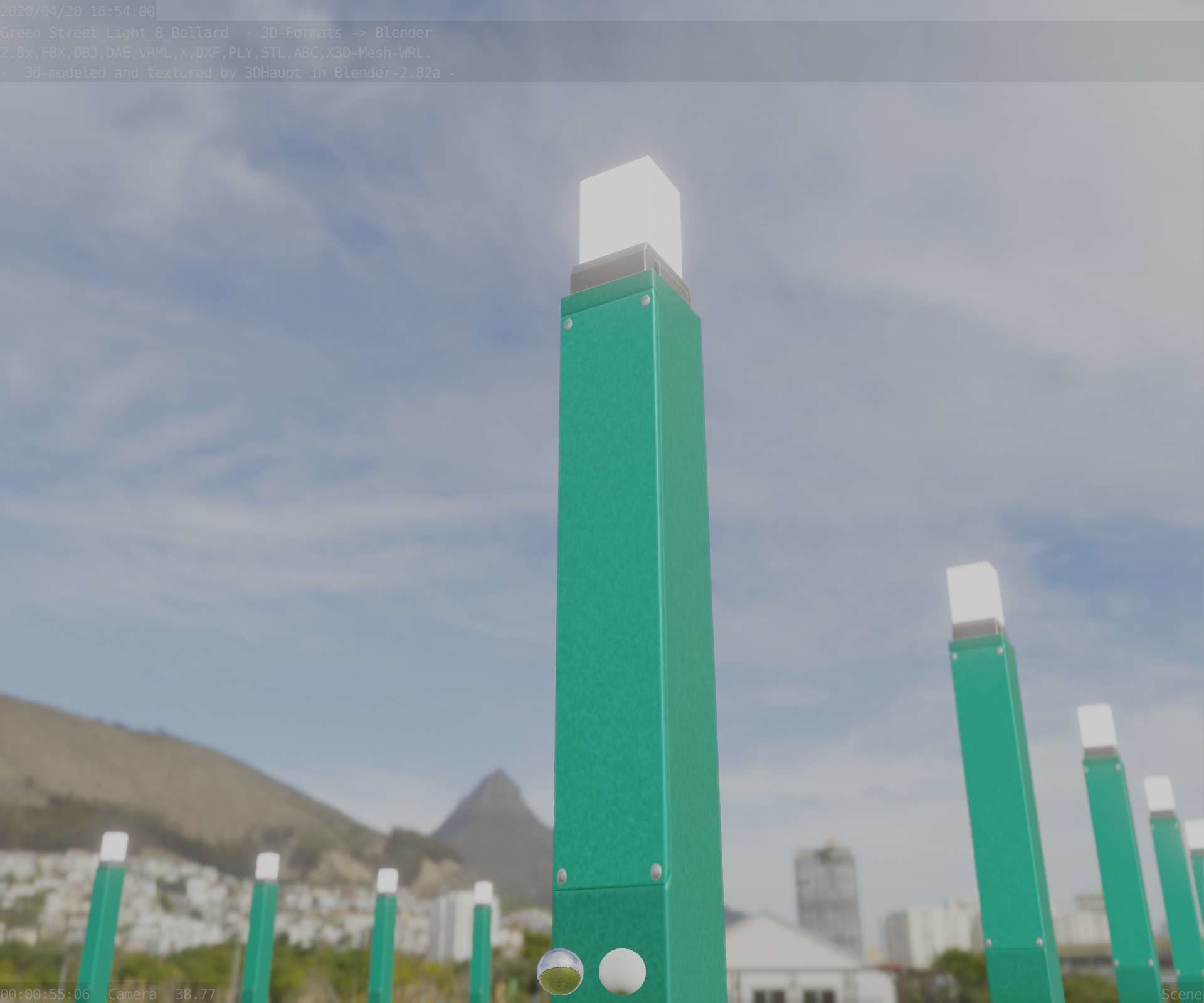 Street Light 8 Bollard 900mm Moss Green Version 3 Low-poly 3D model_2