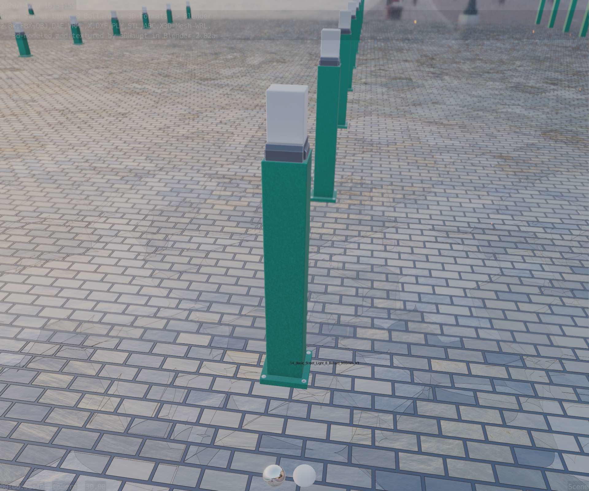 Street Light 8 Bollard 900mm Moss Green Version 3 Low-poly 3D model_54