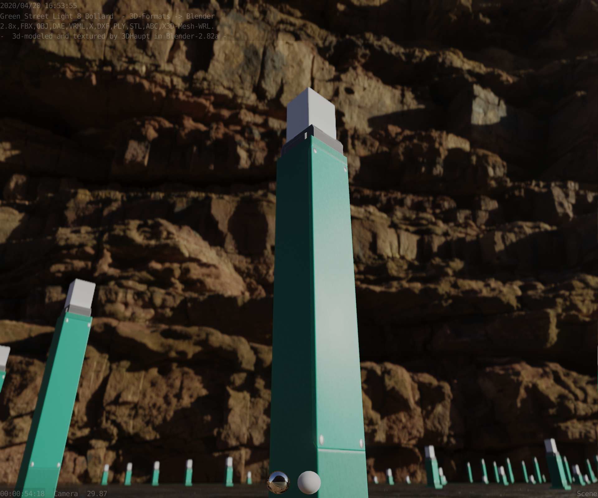 Street Light 8 Bollard 900mm Moss Green Version 3 Low-poly 3D model_3