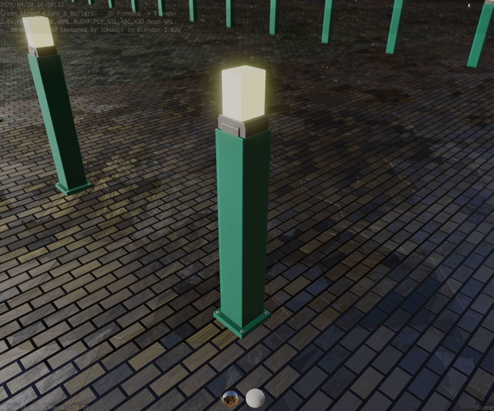 Street Light 8 Bollard 900mm Moss Green Version 3 Low-poly 3D model_45