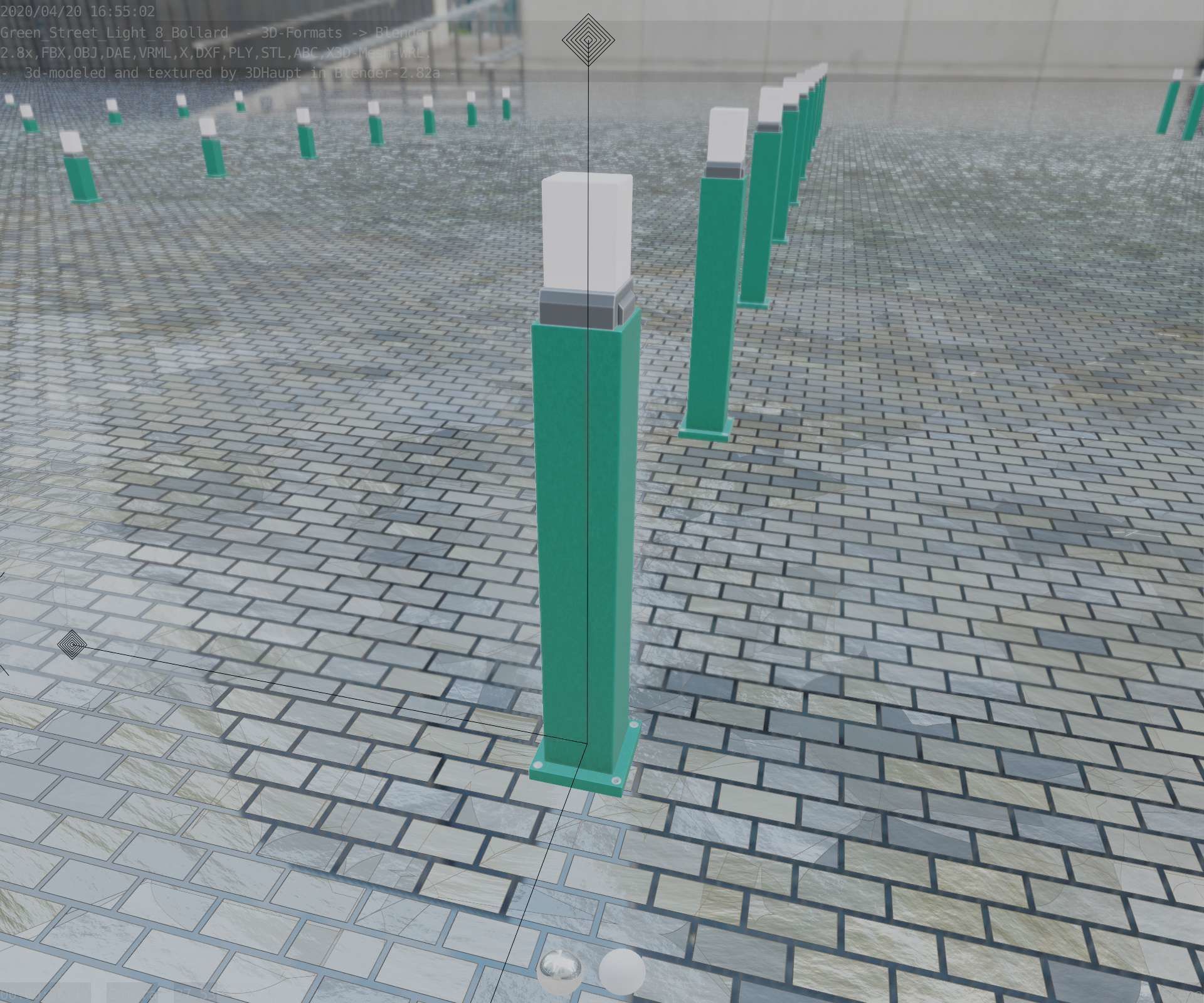 Street Light 8 Bollard 900mm Moss Green Version 3 Low-poly 3D model_55