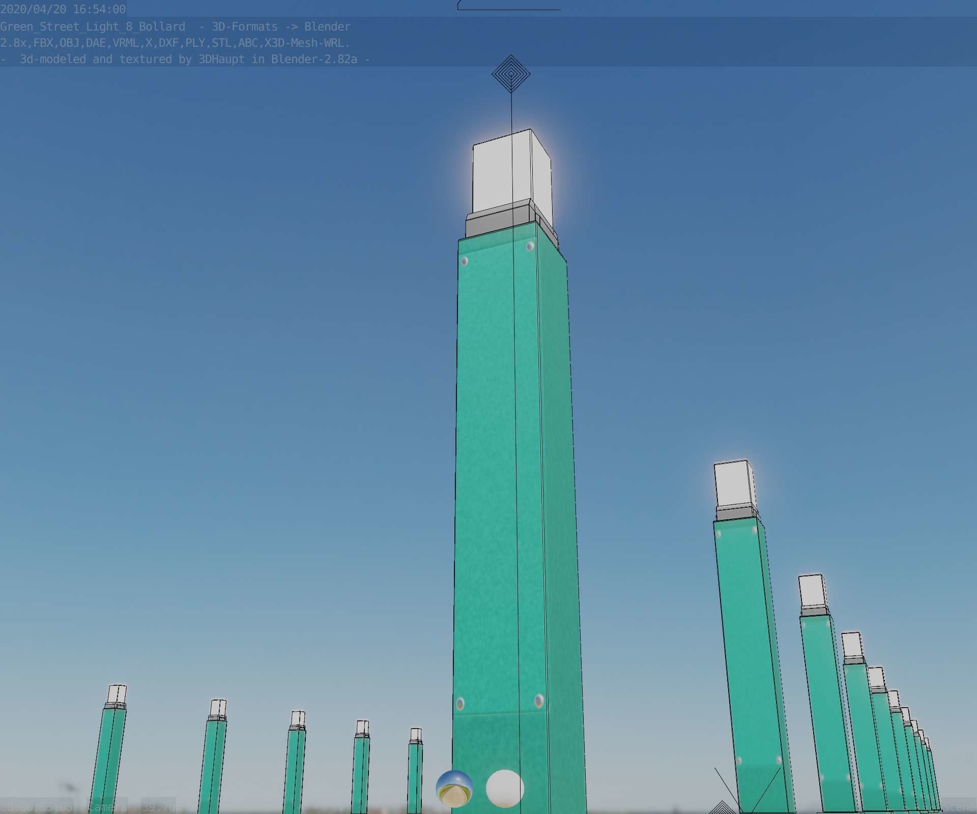 Street Light 8 Bollard 900mm Moss Green Version 3 Low-poly 3D model_26