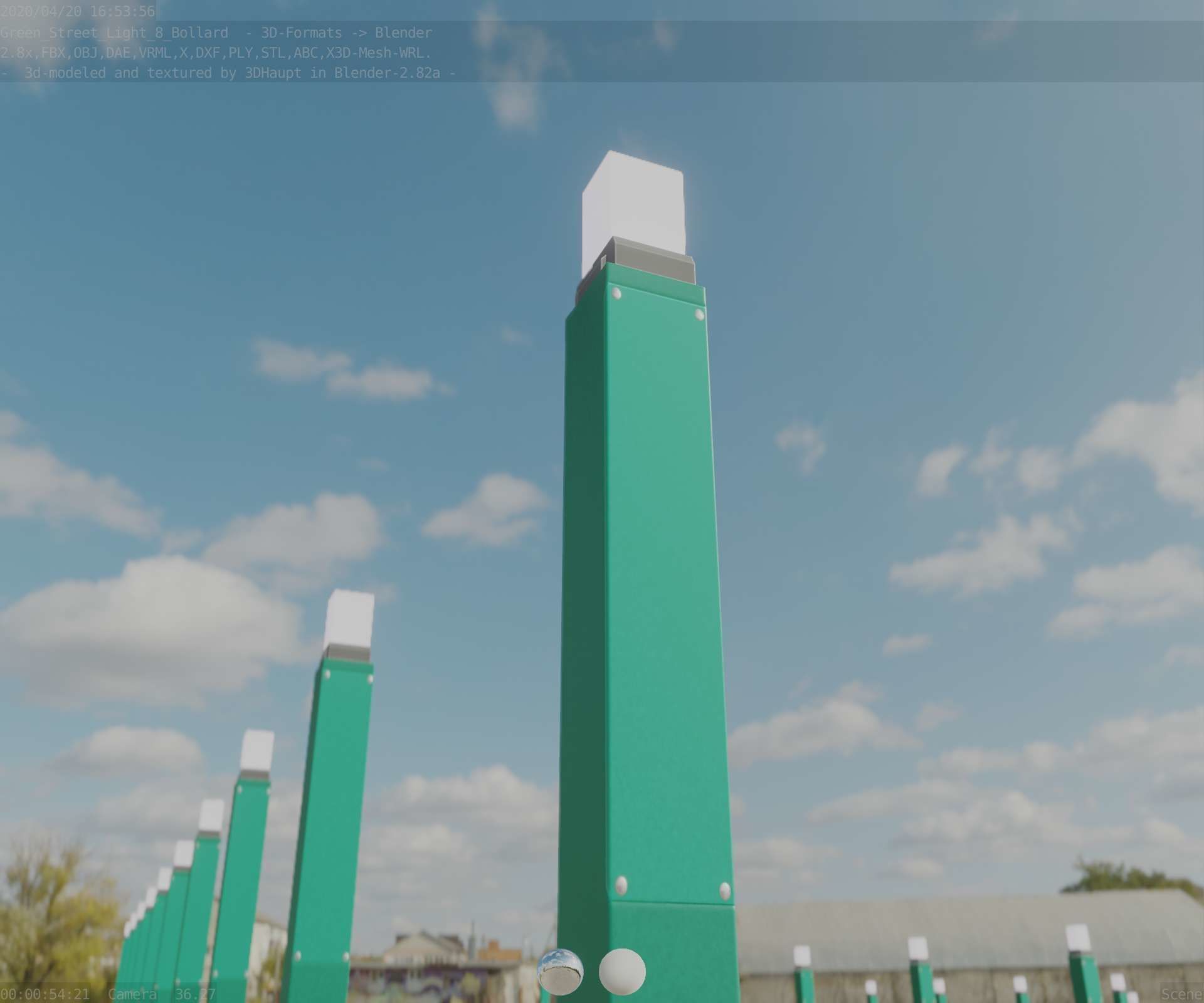 Street Light 8 Bollard 900mm Moss Green Version 3 Low-poly 3D model_18