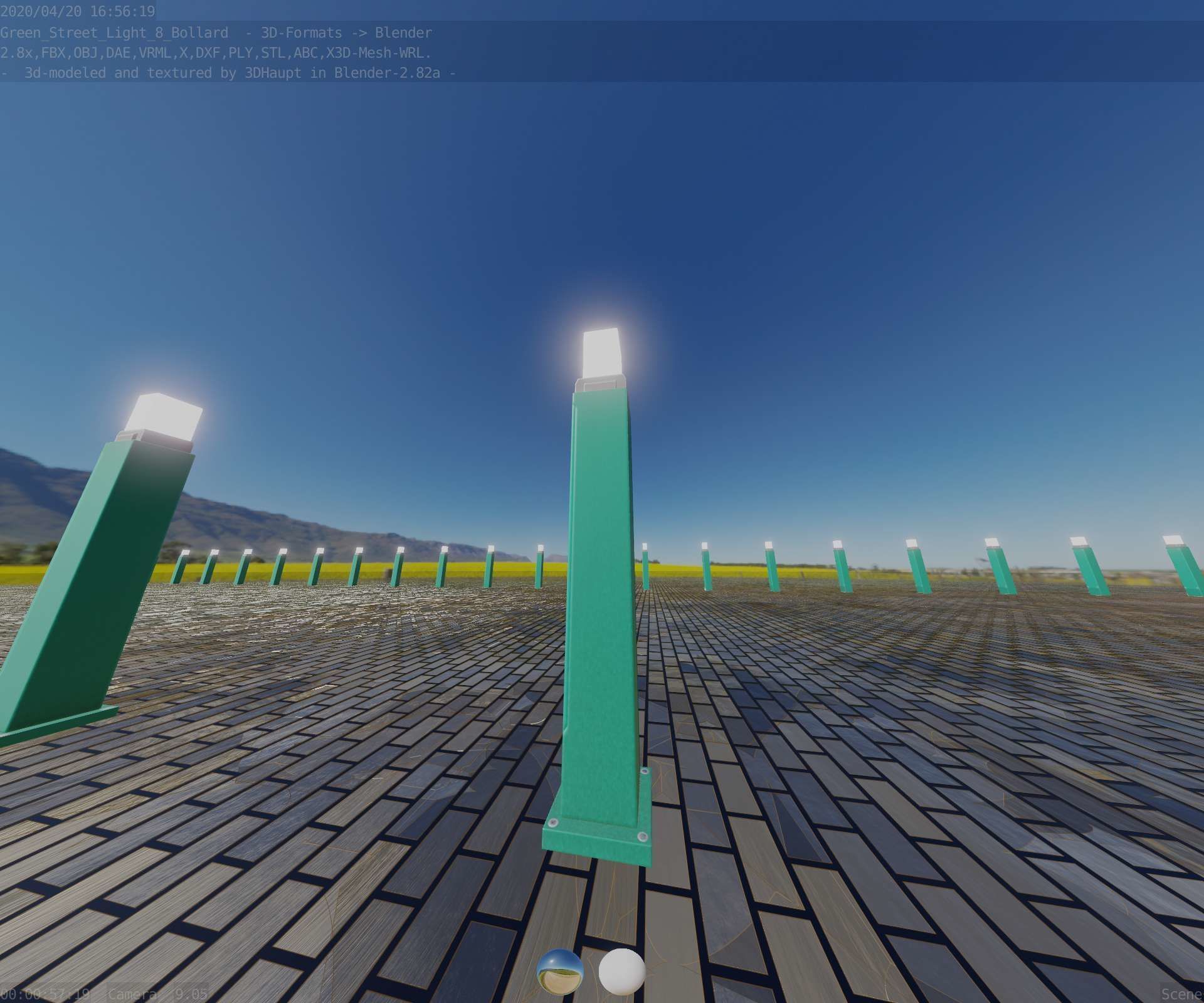 Street Light 8 Bollard 900mm Moss Green Version 3 Low-poly 3D model_87