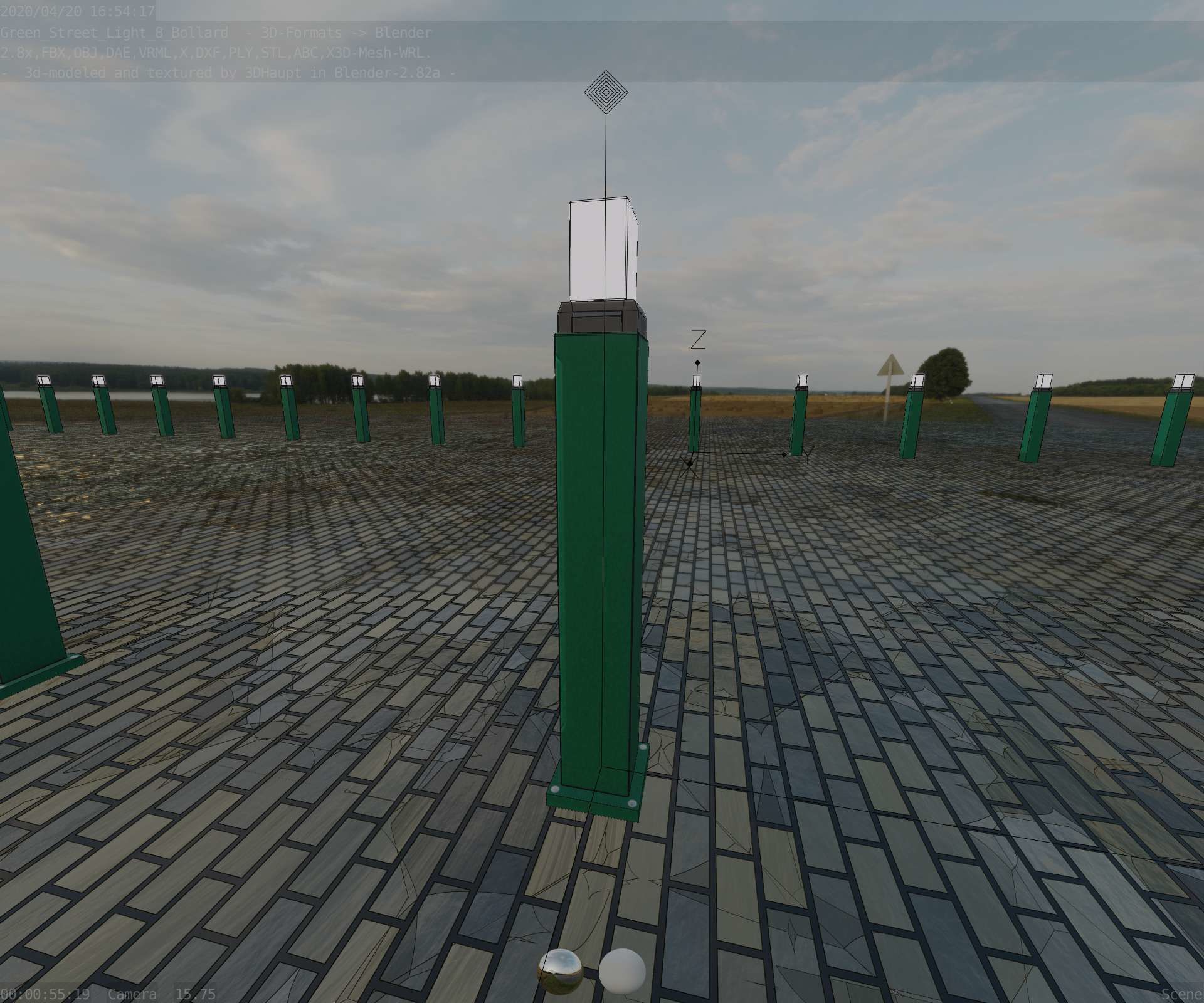 Street Light 8 Bollard 900mm Moss Green Version 3 Low-poly 3D model_39