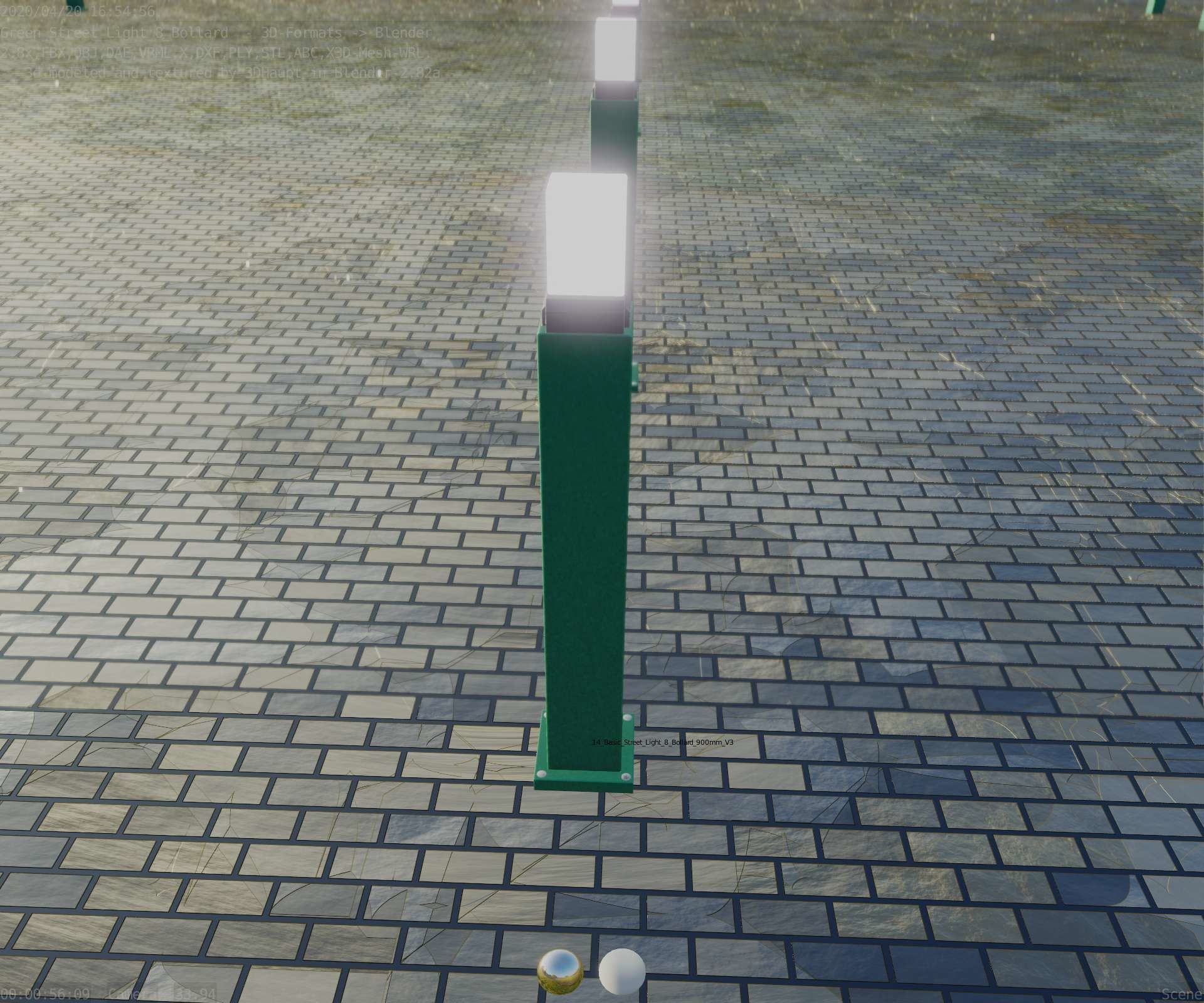 Street Light 8 Bollard 900mm Moss Green Version 3 Low-poly 3D model_53