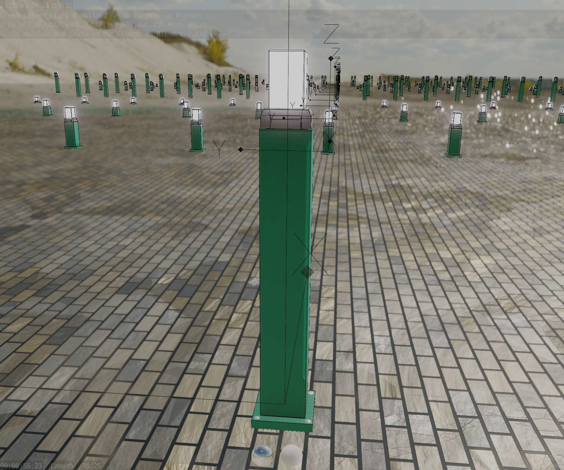 Street Light 8 Bollard 900mm Moss Green Version 3 Low-poly 3D model_67