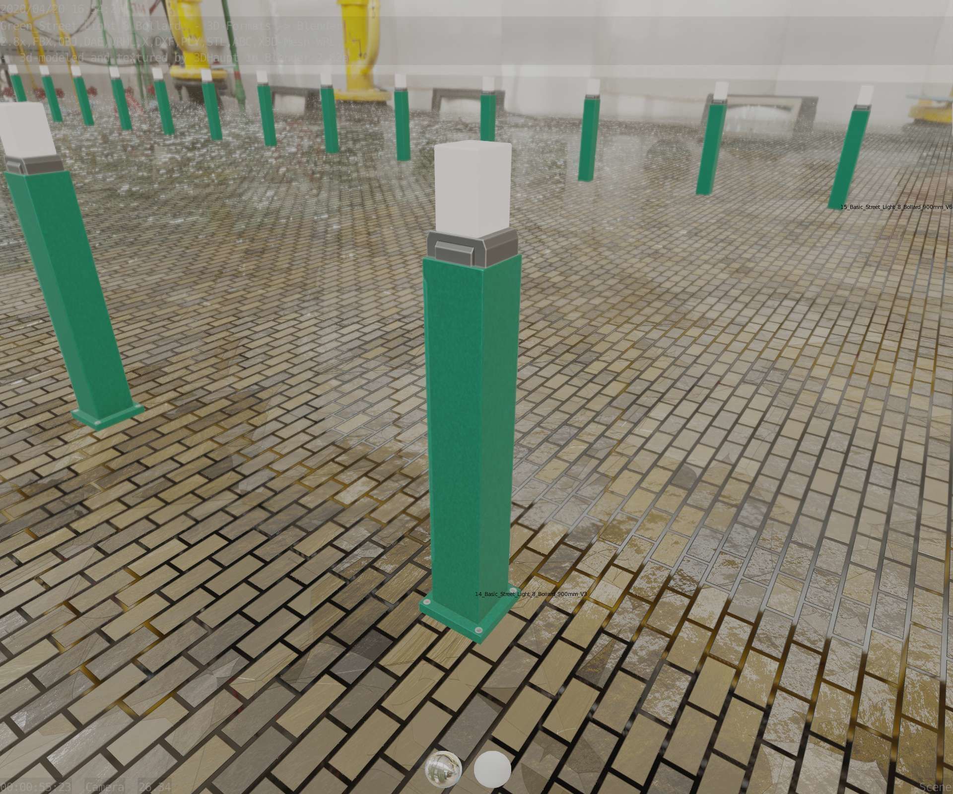 Street Light 8 Bollard 900mm Moss Green Version 3 Low-poly 3D model_43