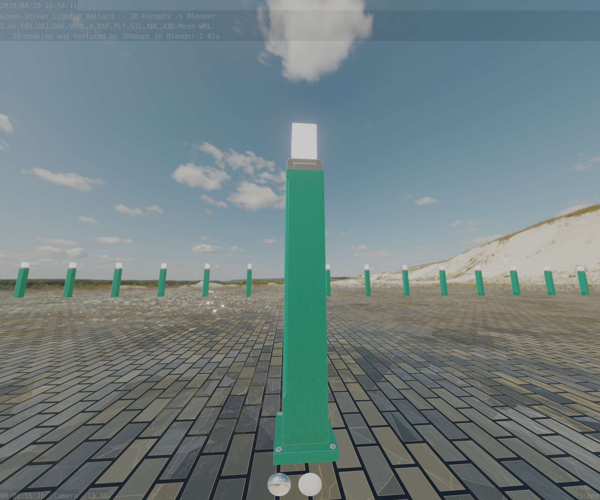 Street Light 8 Bollard 900mm Moss Green Version 3 Low-poly 3D model_36