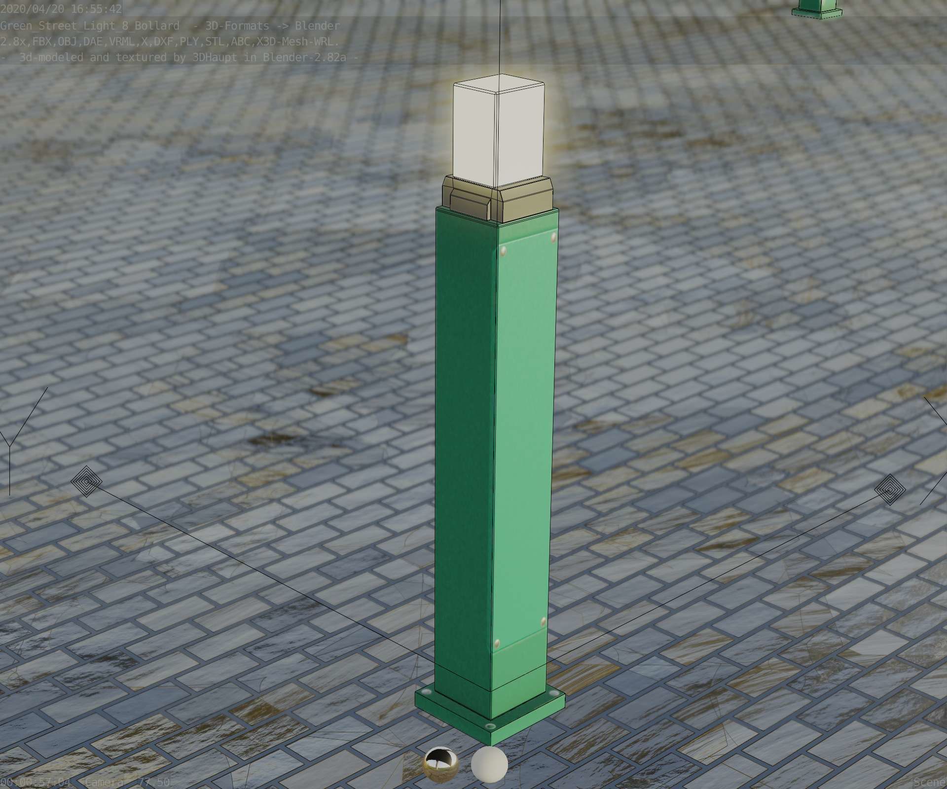 Street Light 8 Bollard 900mm Moss Green Version 3 Low-poly 3D model_72