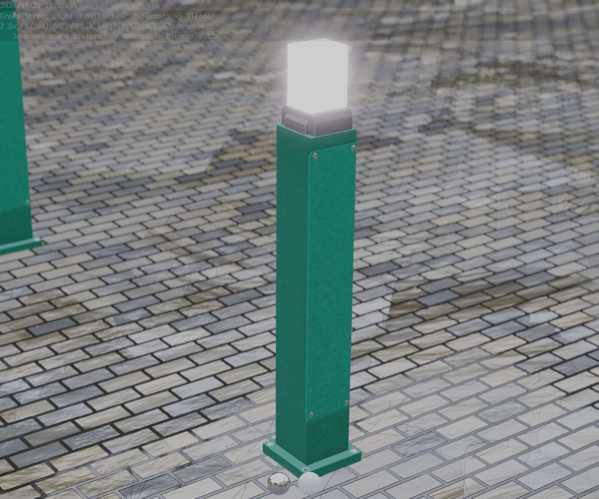 Street Light 8 Bollard 900mm Moss Green Version 3 Low-poly 3D model_73