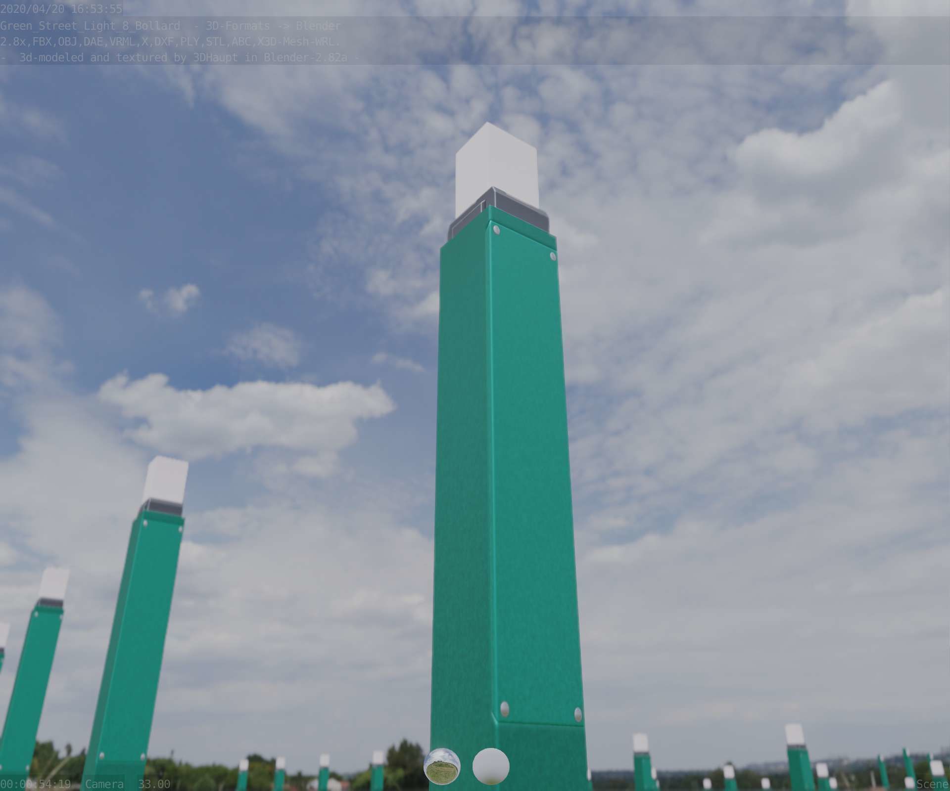 Street Light 8 Bollard 900mm Moss Green Version 3 Low-poly 3D model_16