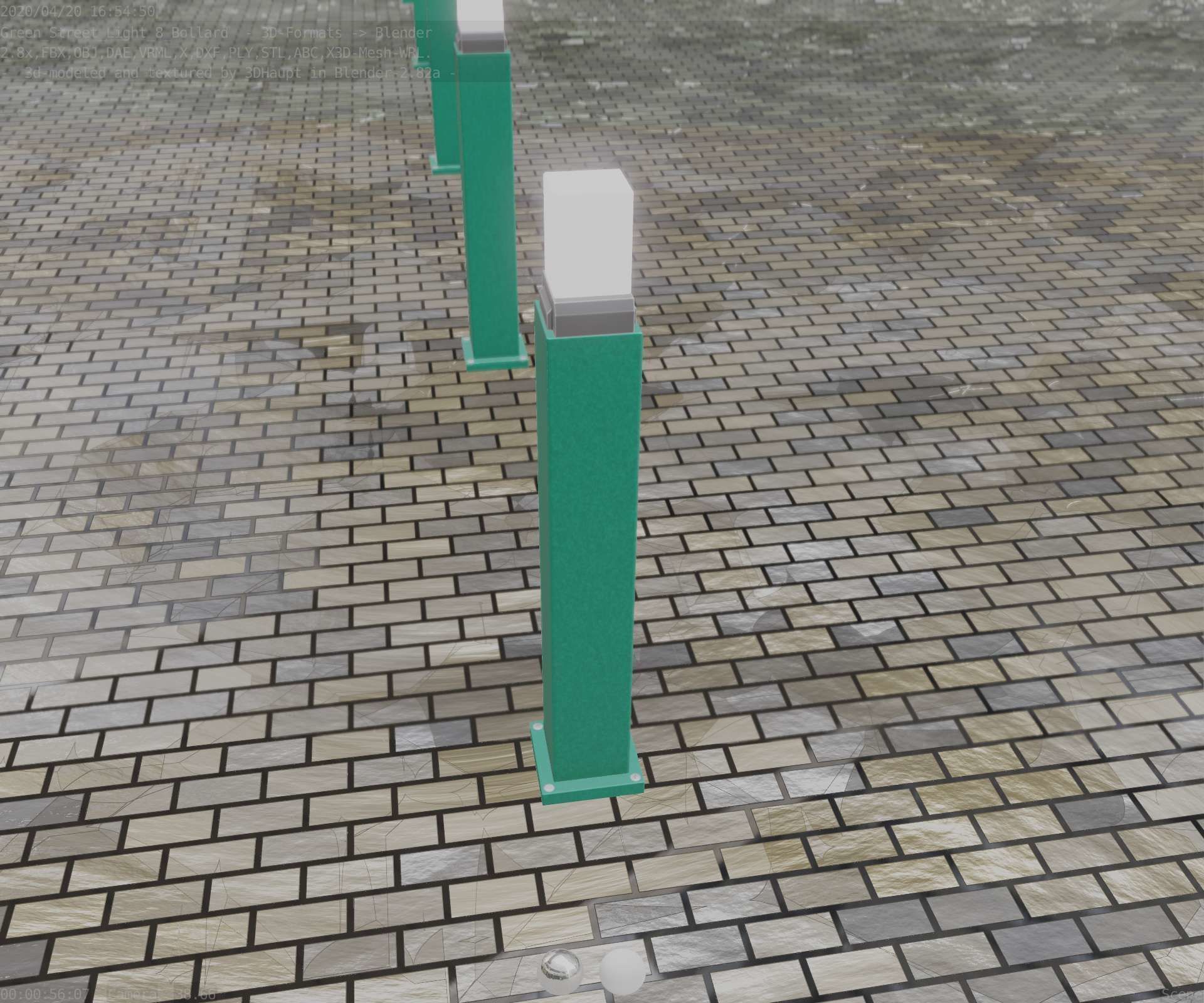 Street Light 8 Bollard 900mm Moss Green Version 3 Low-poly 3D model_51