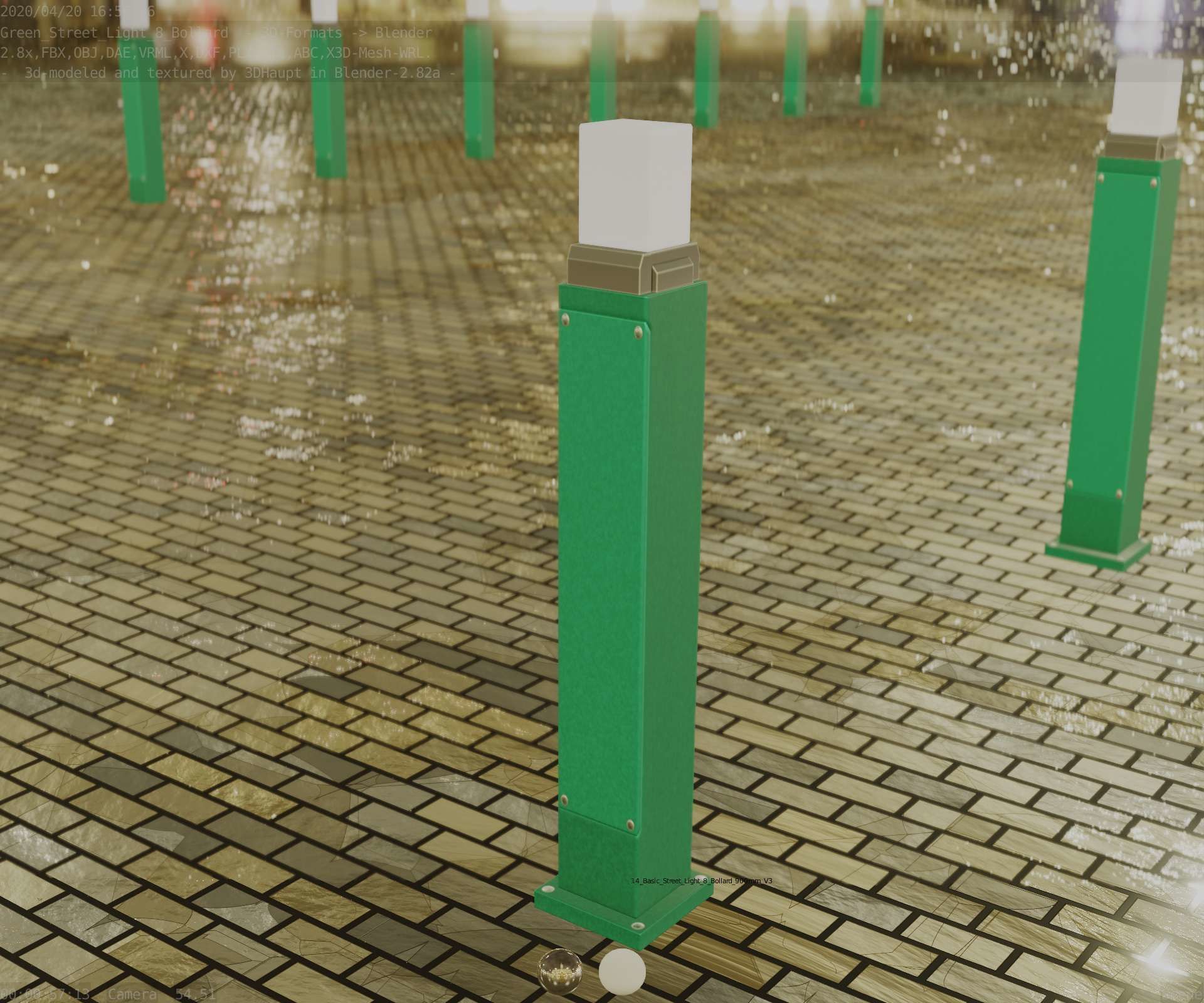 Street Light 8 Bollard 900mm Moss Green Version 3 Low-poly 3D model_81