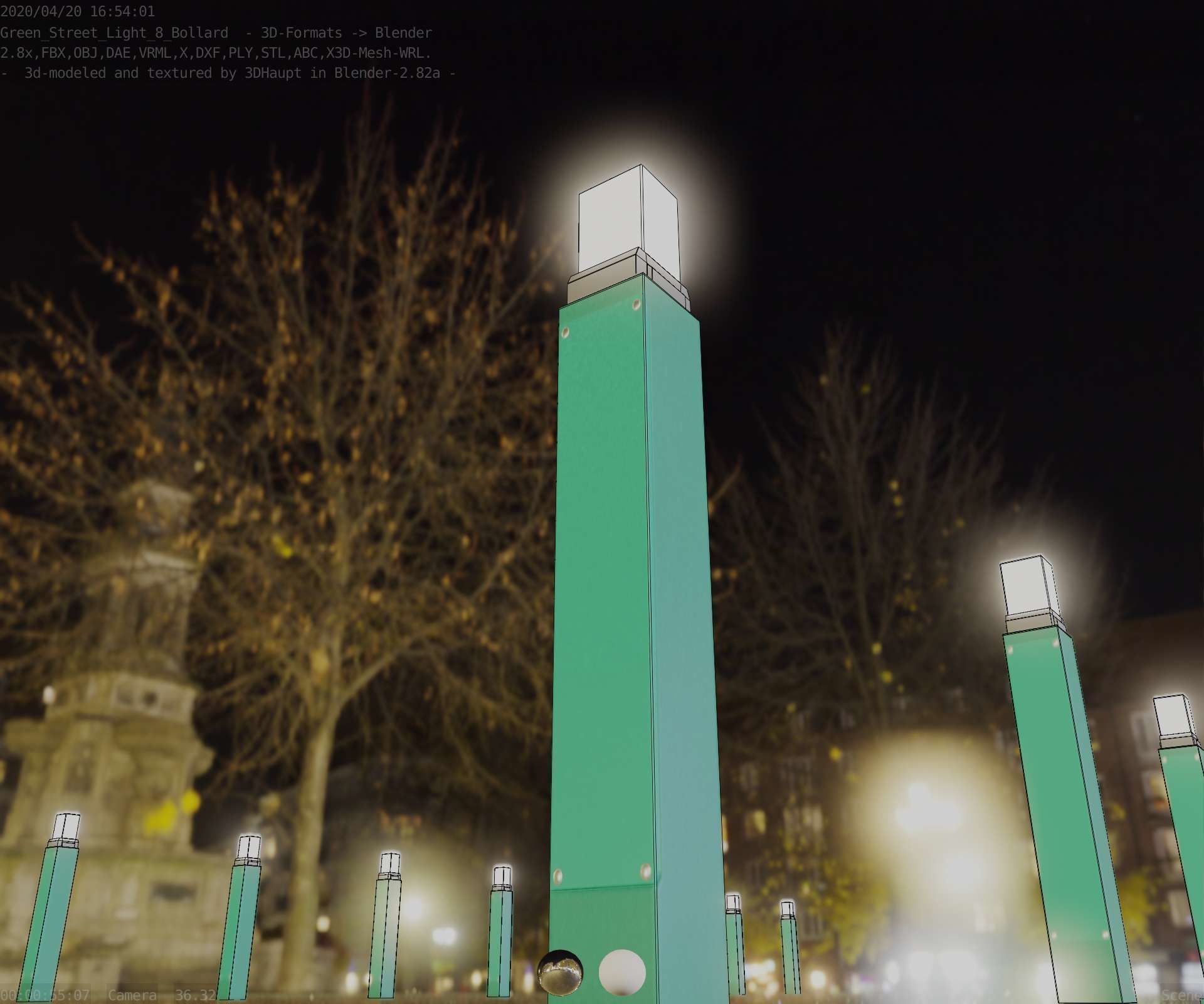 Street Light 8 Bollard 900mm Moss Green Version 3 Low-poly 3D model_27