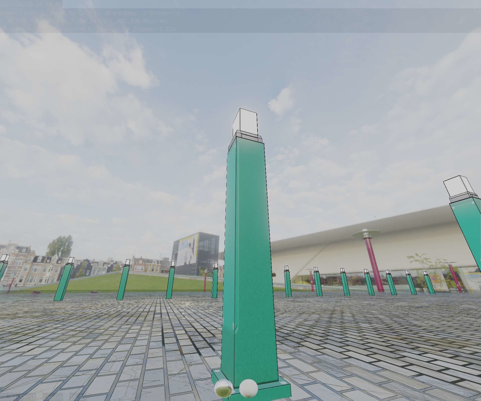 Street Light 8 Bollard 900mm Moss Green Version 3 Low-poly 3D model_33