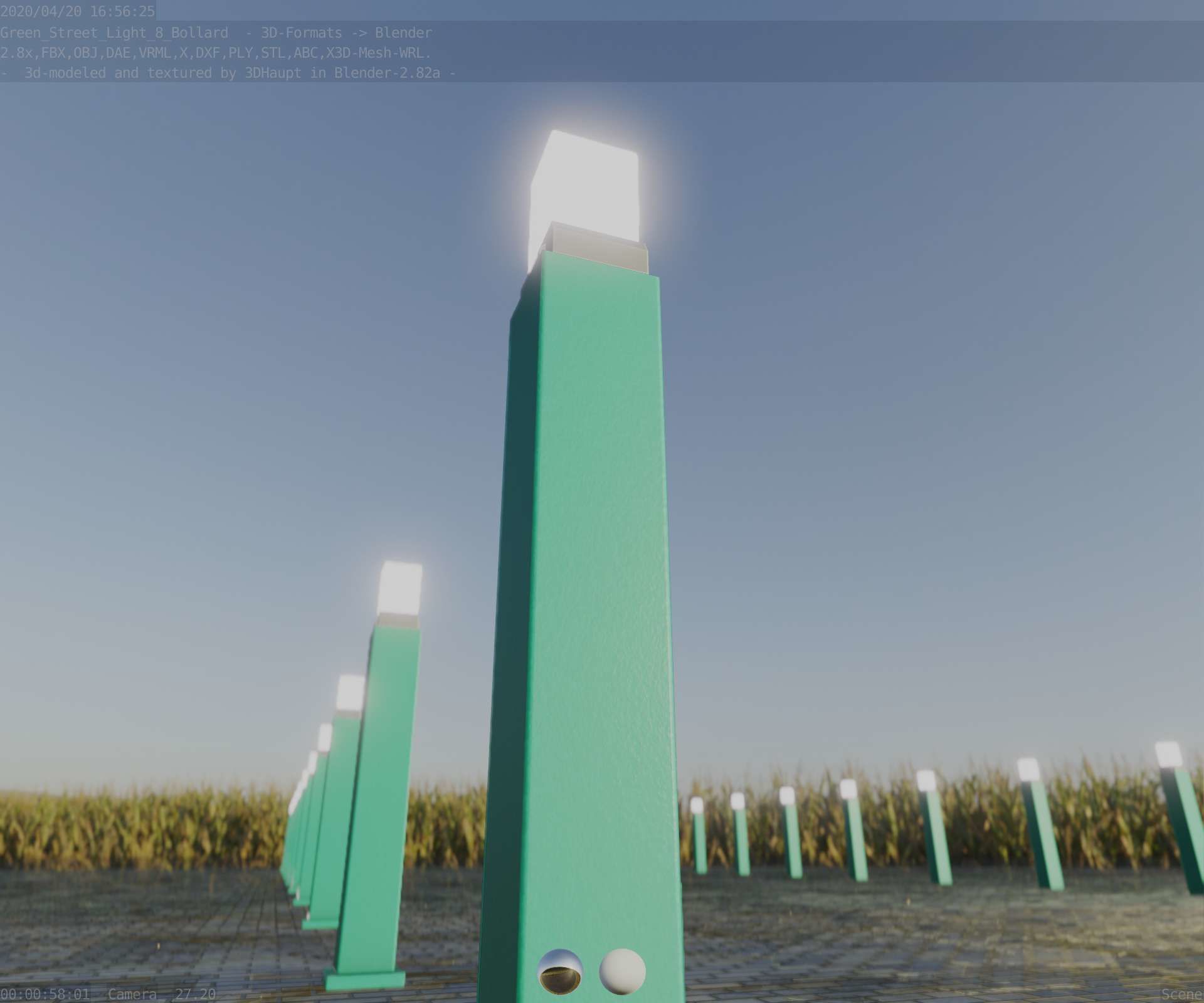 Street Light 8 Bollard 900mm Moss Green Version 3 Low-poly 3D model_93