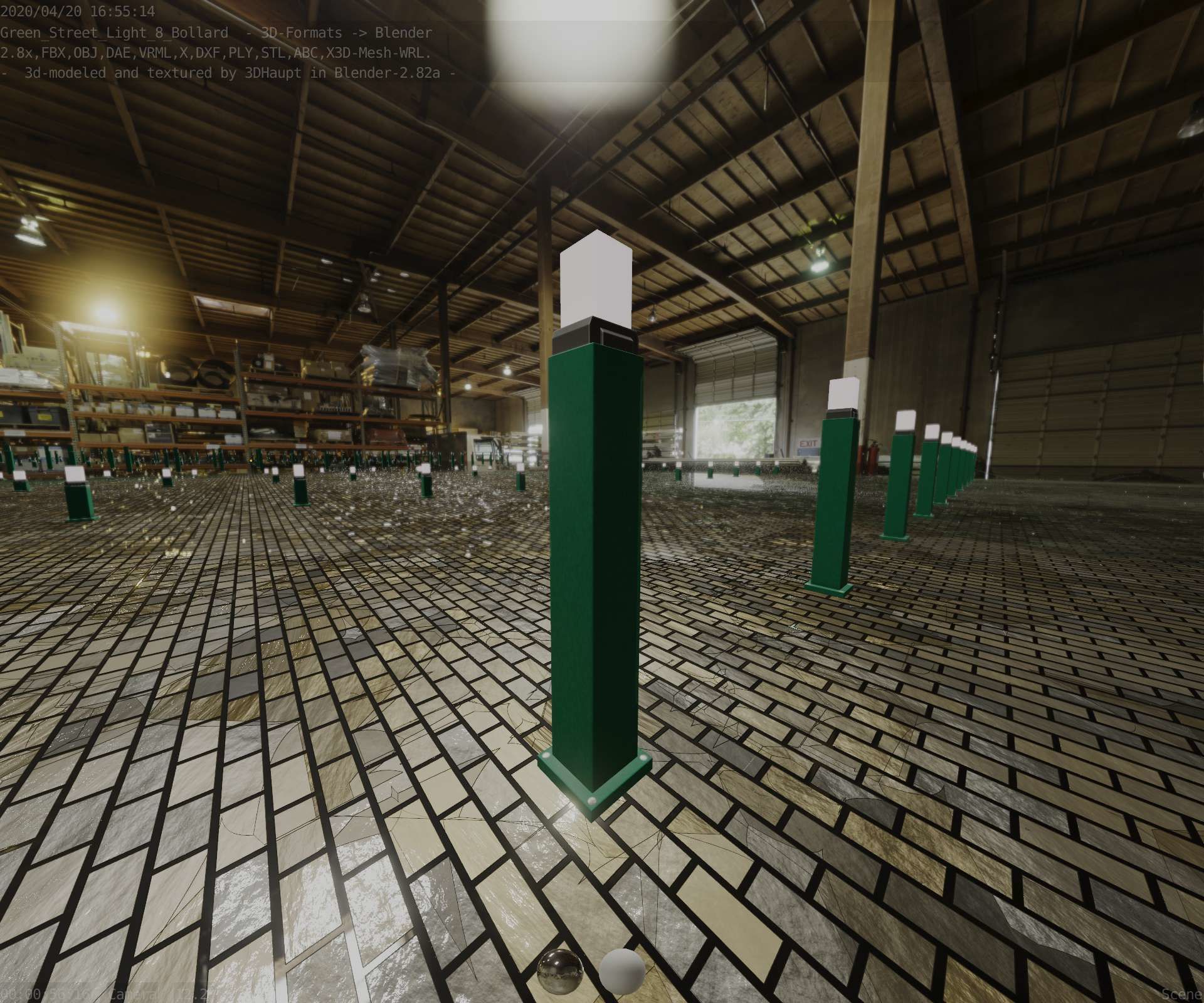 Street Light 8 Bollard 900mm Moss Green Version 3 Low-poly 3D model_60