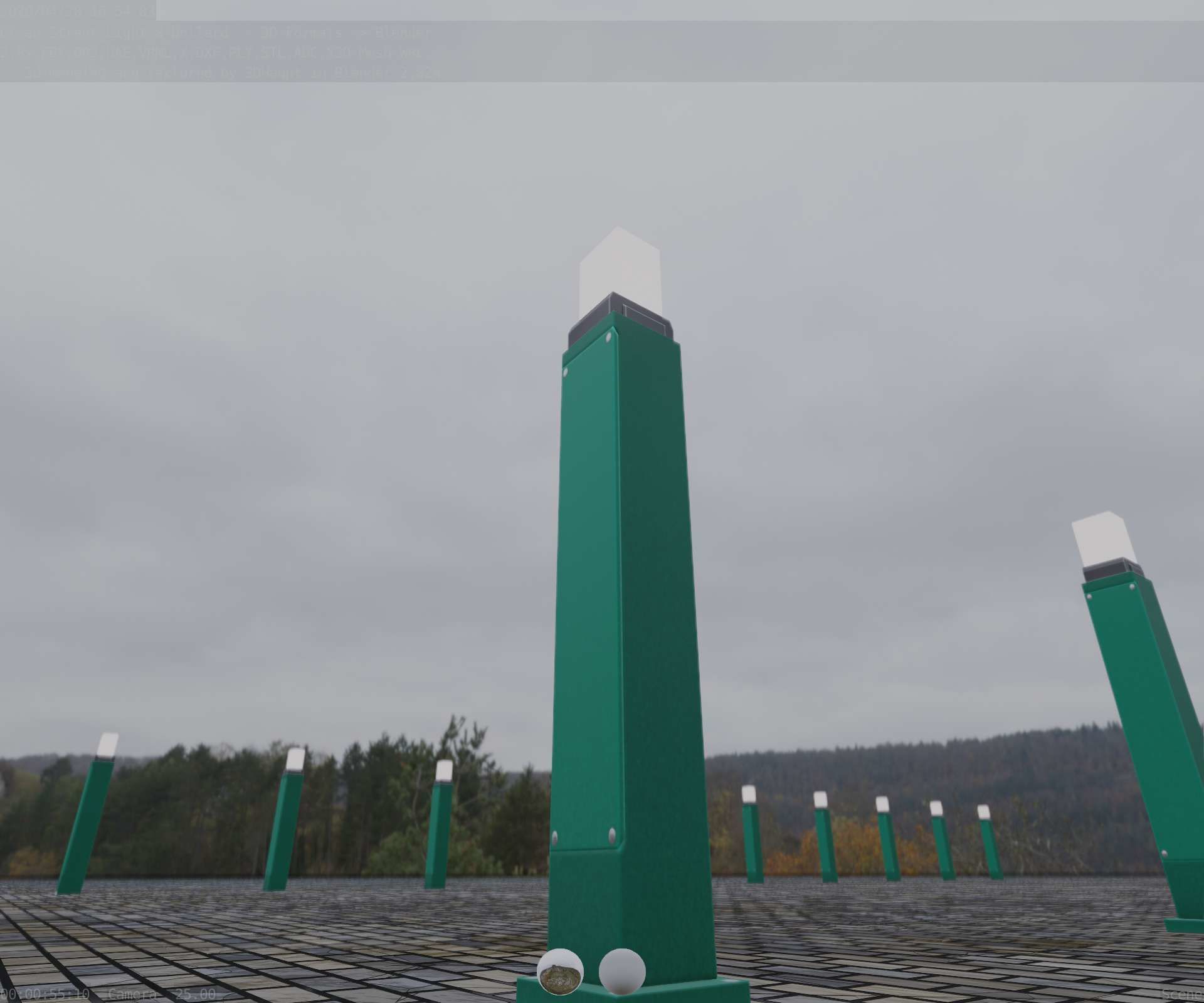 Street Light 8 Bollard 900mm Moss Green Version 3 Low-poly 3D model_30