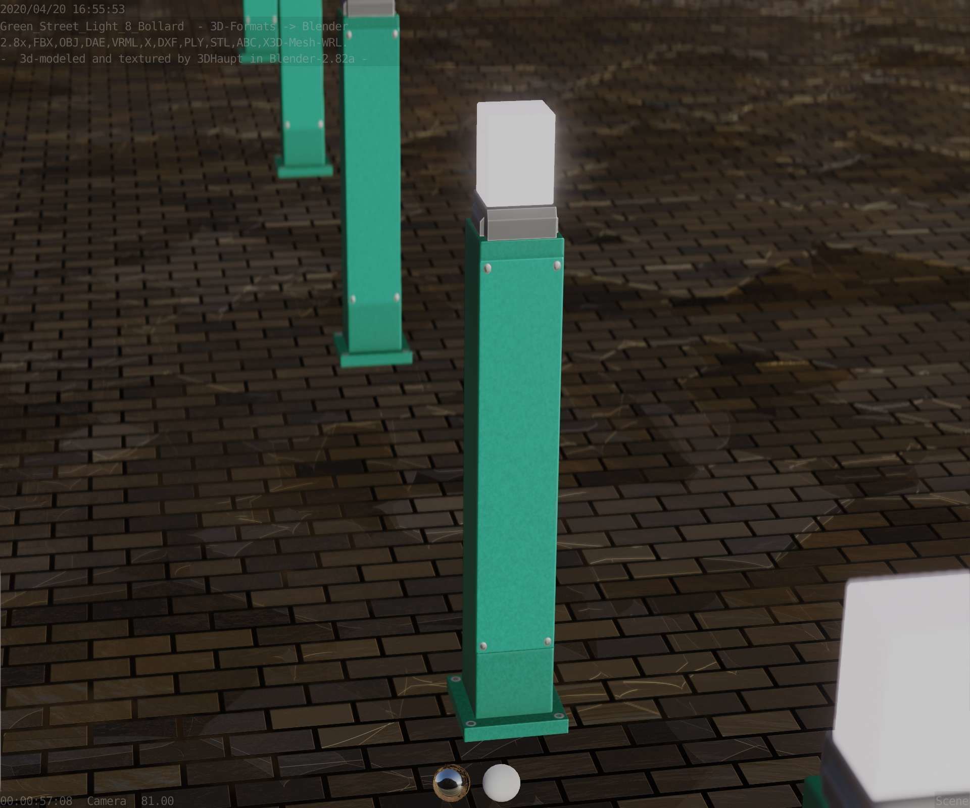 Street Light 8 Bollard 900mm Moss Green Version 3 Low-poly 3D model_76