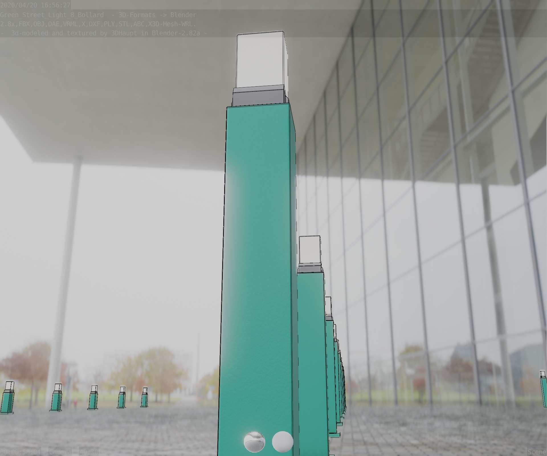 Street Light 8 Bollard 900mm Moss Green Version 3 Low-poly 3D model_96