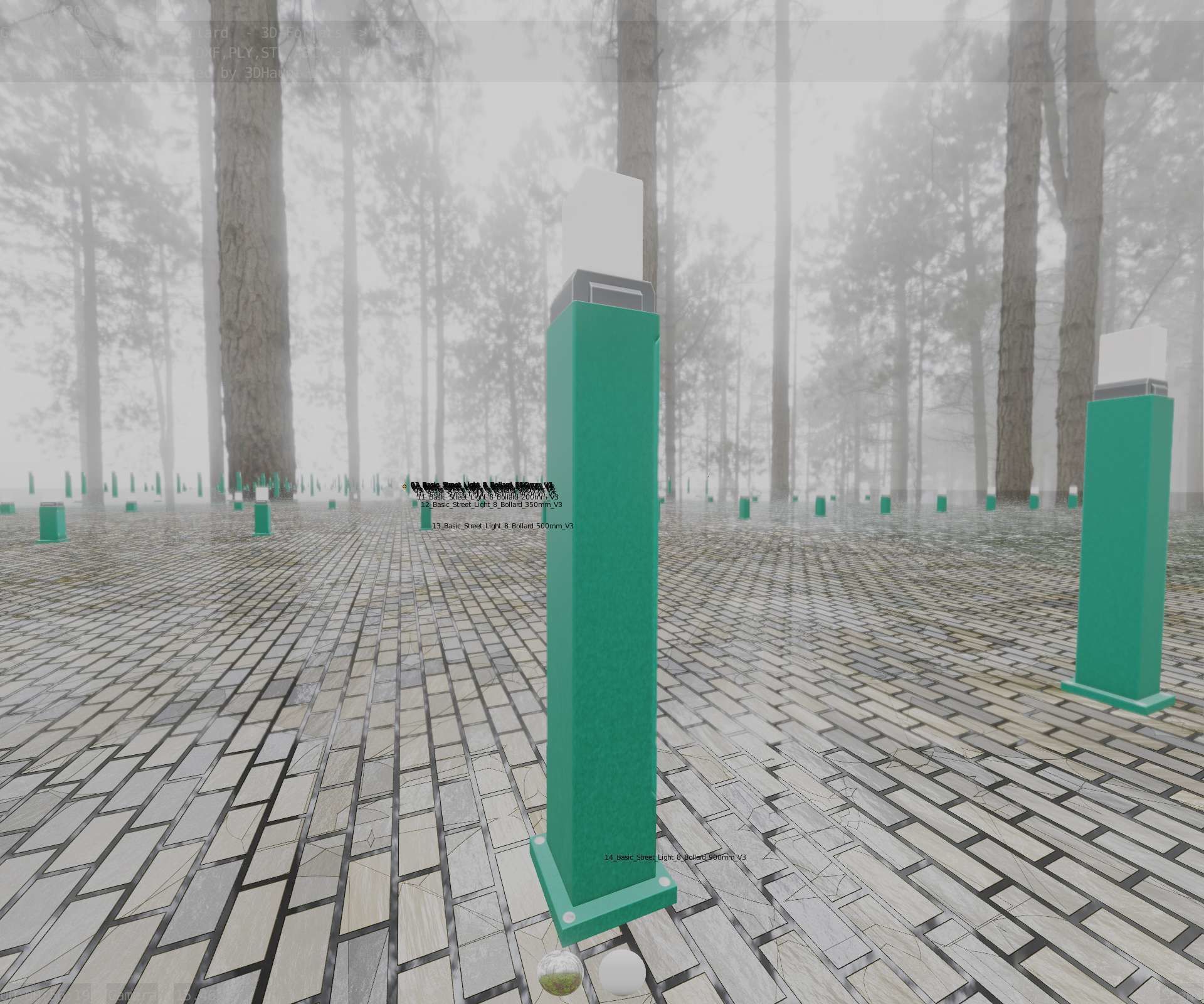 Street Light 8 Bollard 900mm Moss Green Version 3 Low-poly 3D model_63