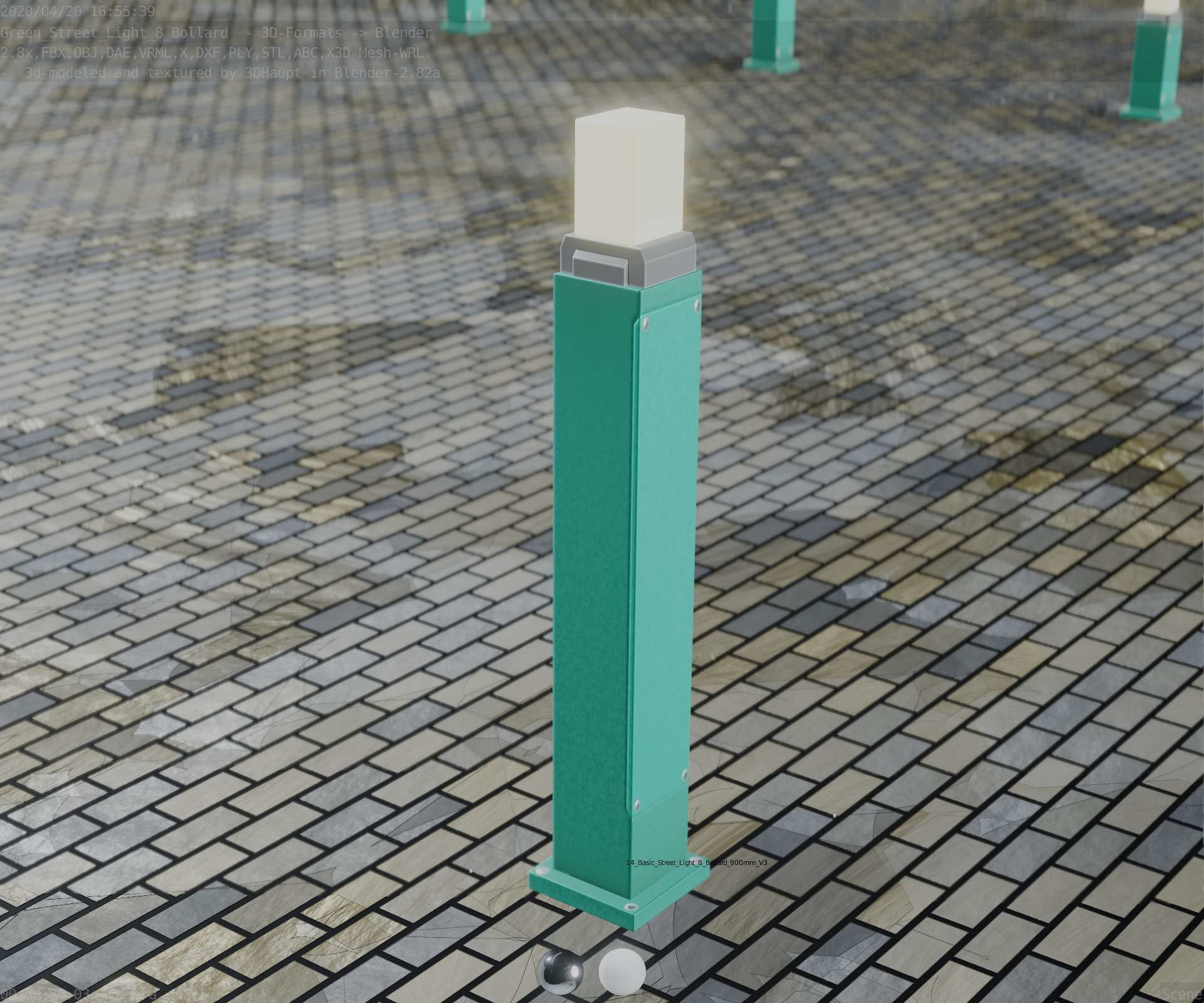 Street Light 8 Bollard 900mm Moss Green Version 3 Low-poly 3D model_71
