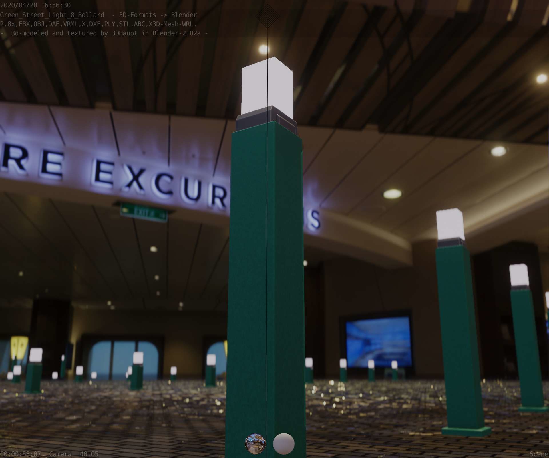 Street Light 8 Bollard 900mm Moss Green Version 3 Low-poly 3D model_99