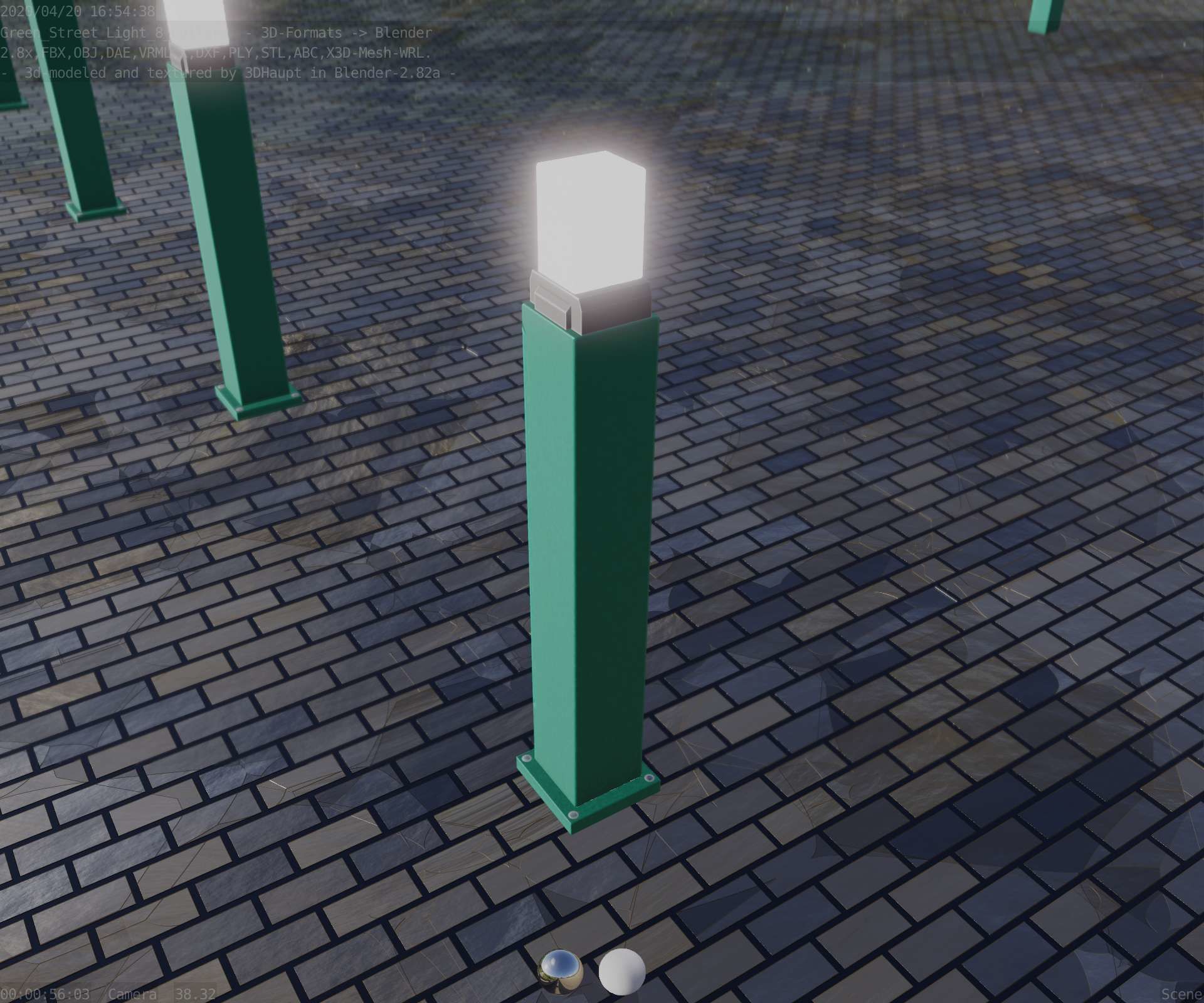 Street Light 8 Bollard 900mm Moss Green Version 3 Low-poly 3D model_47
