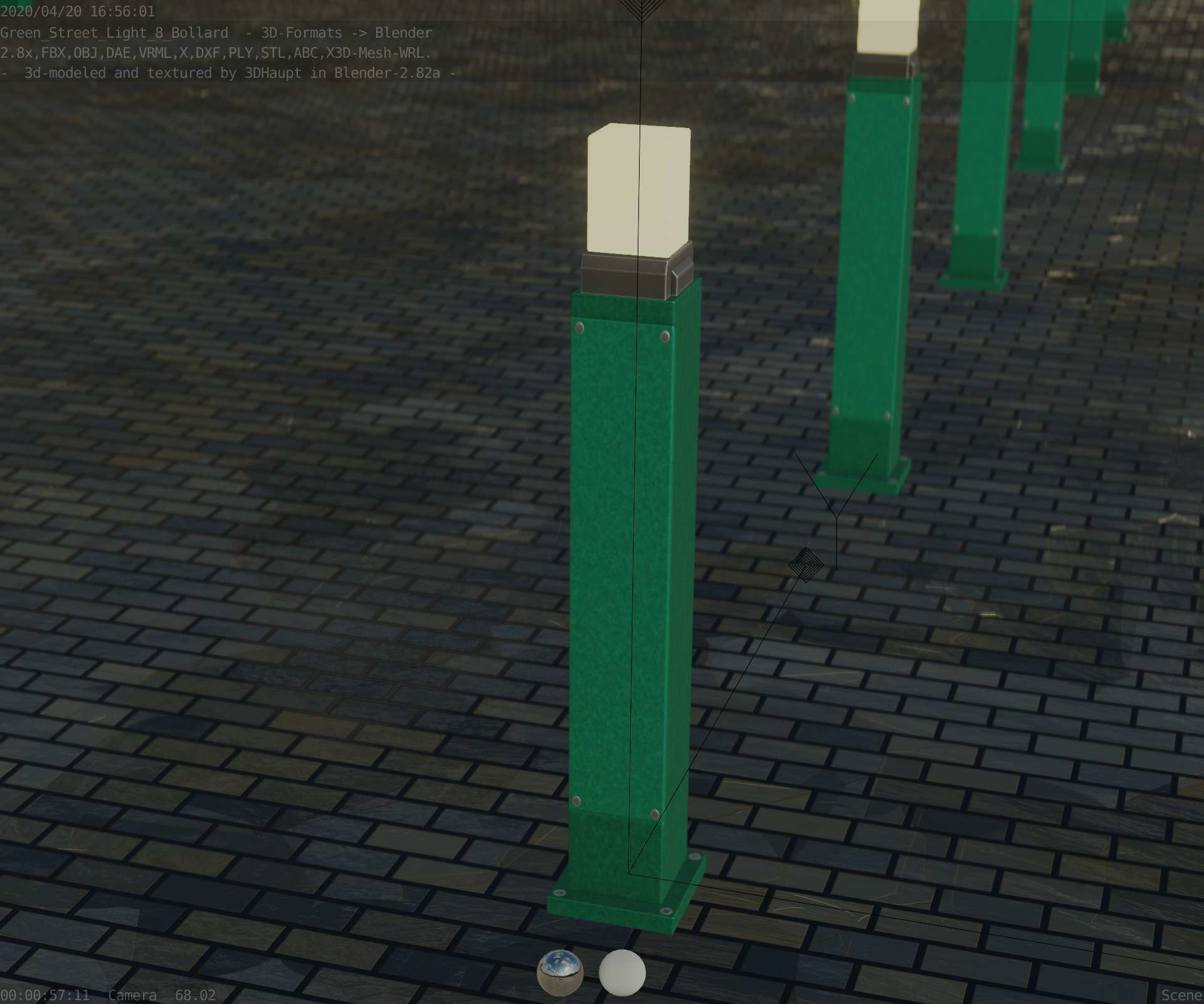 Street Light 8 Bollard 900mm Moss Green Version 3 Low-poly 3D model_79
