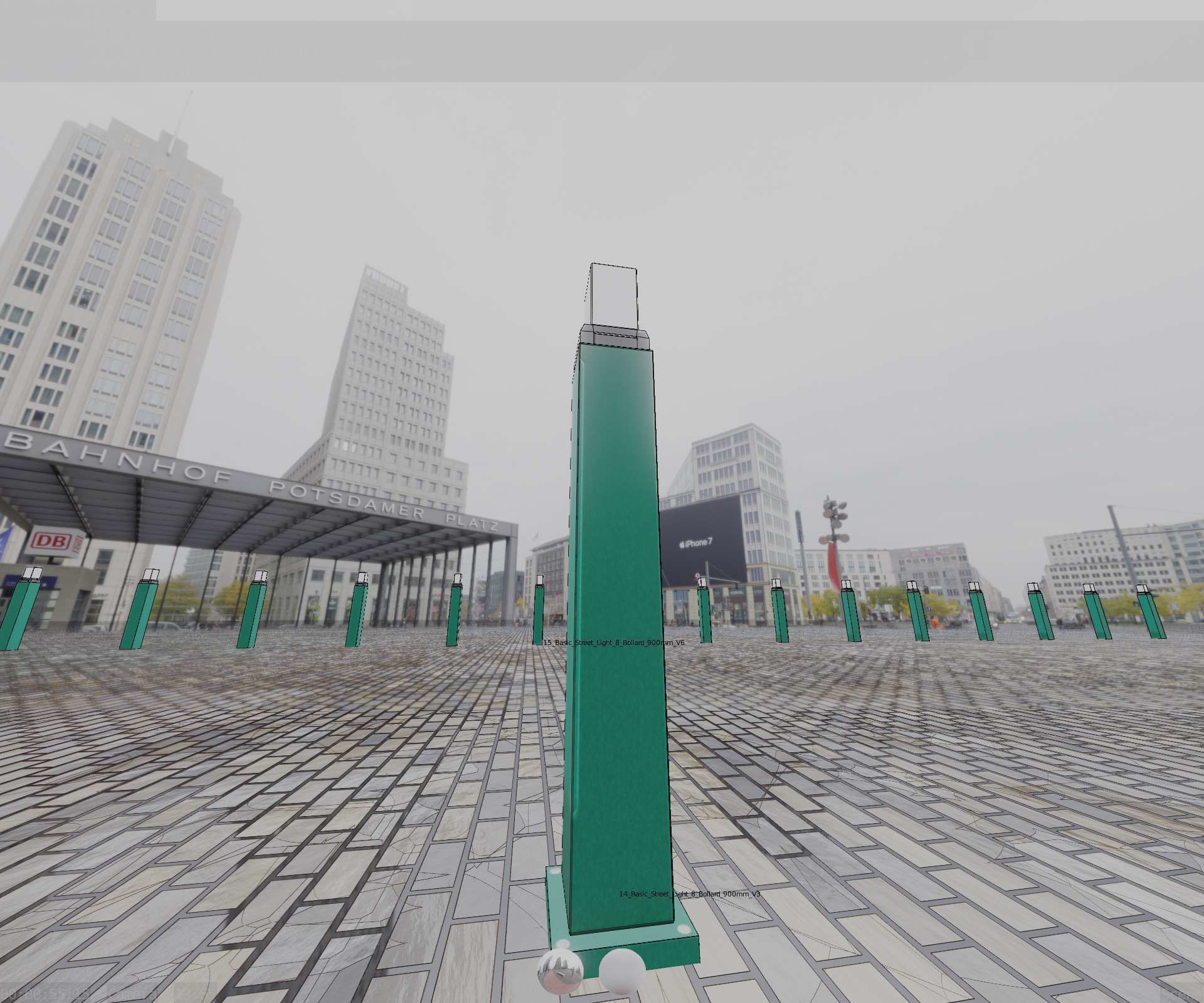 Street Light 8 Bollard 900mm Moss Green Version 3 Low-poly 3D model_35